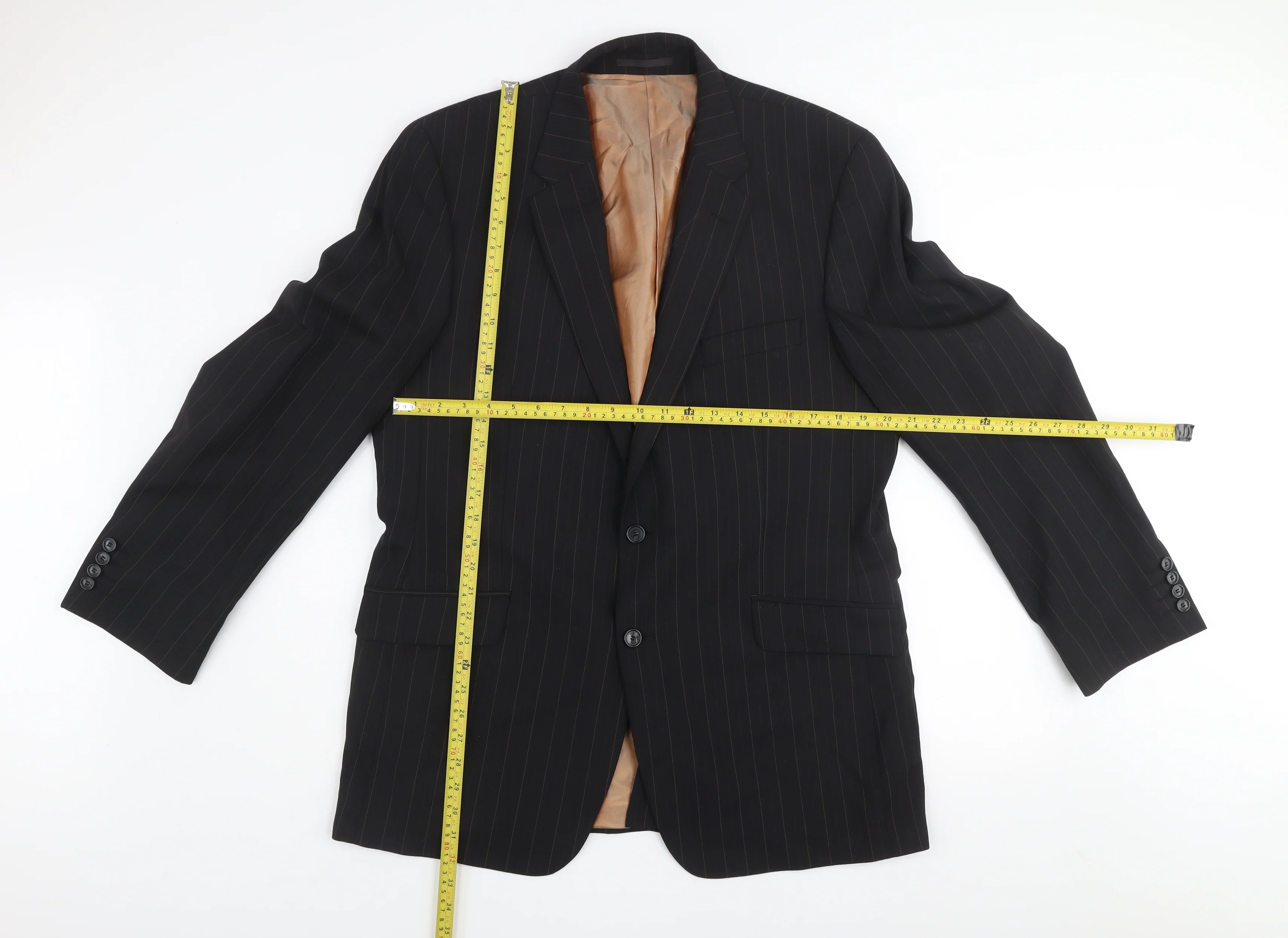 Kartel Men Black 44R Pinstripe Wool Blend Two-Button Blazer - Image 2