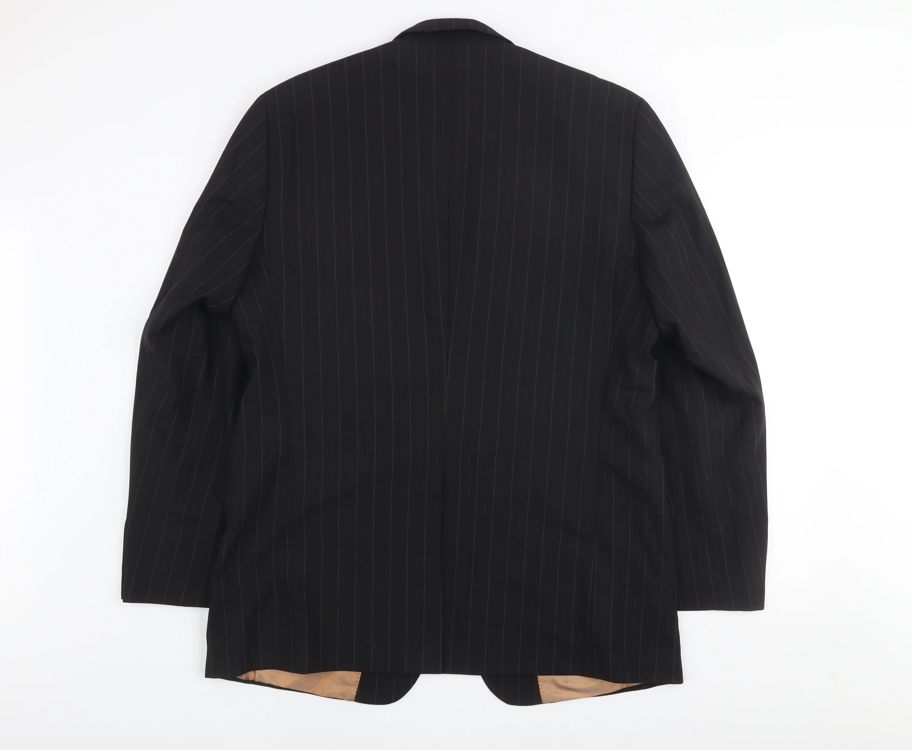 Kartel Men Black 44R Pinstripe Wool Blend Two-Button Blazer - Image 3