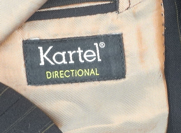 Kartel Men Black 44R Pinstripe Wool Blend Two-Button Blazer - Image 4
