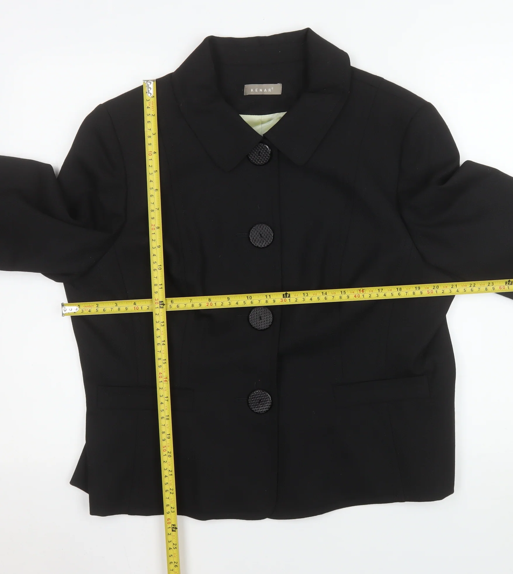 KENAR Womens Black Size 18 Wool Blend Single-Breasted Suit Jacket - Image 2
