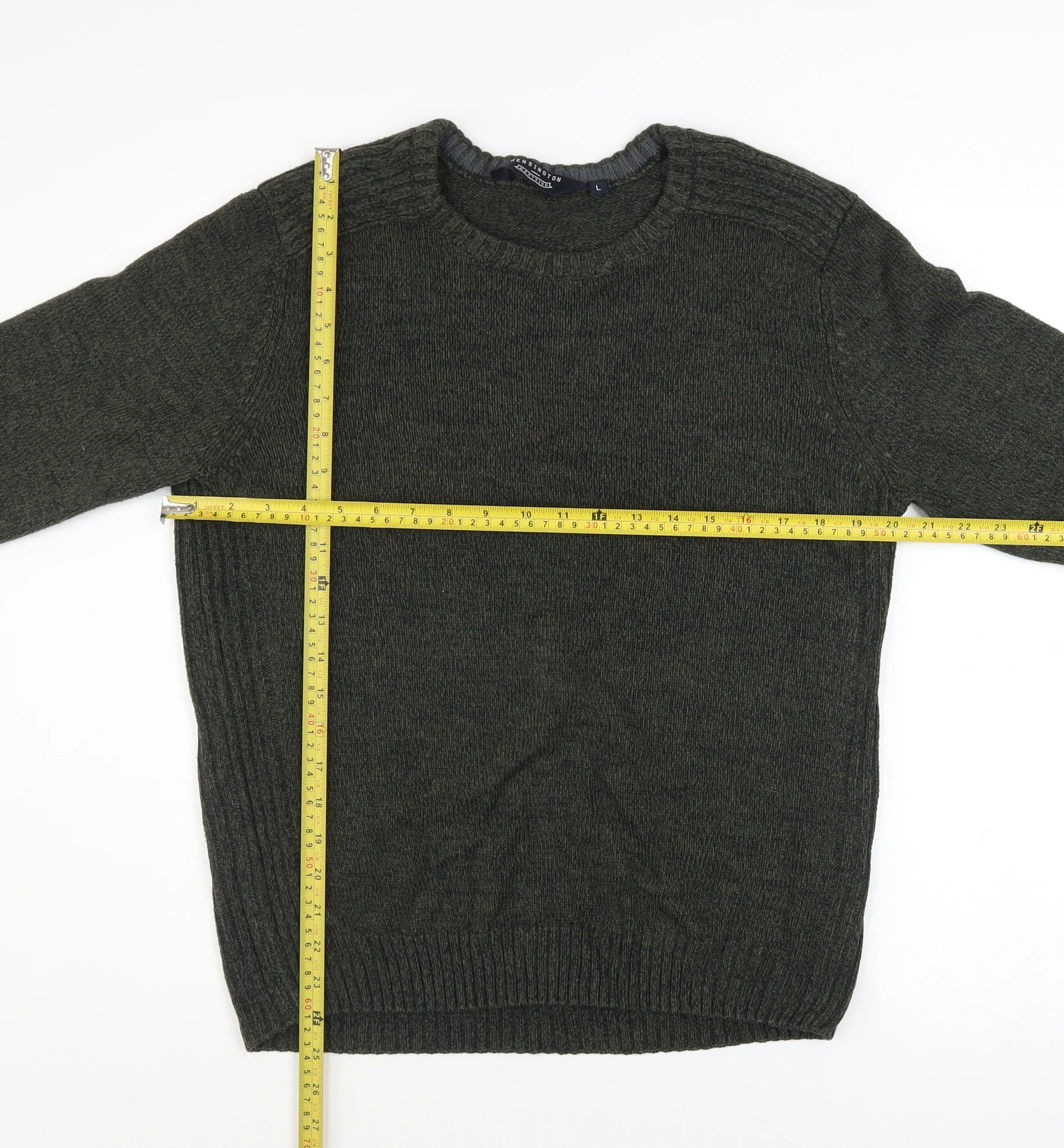 Kensington Eastside Men's Green L Crew Neck Acrylic Knit Jumper - Image 2