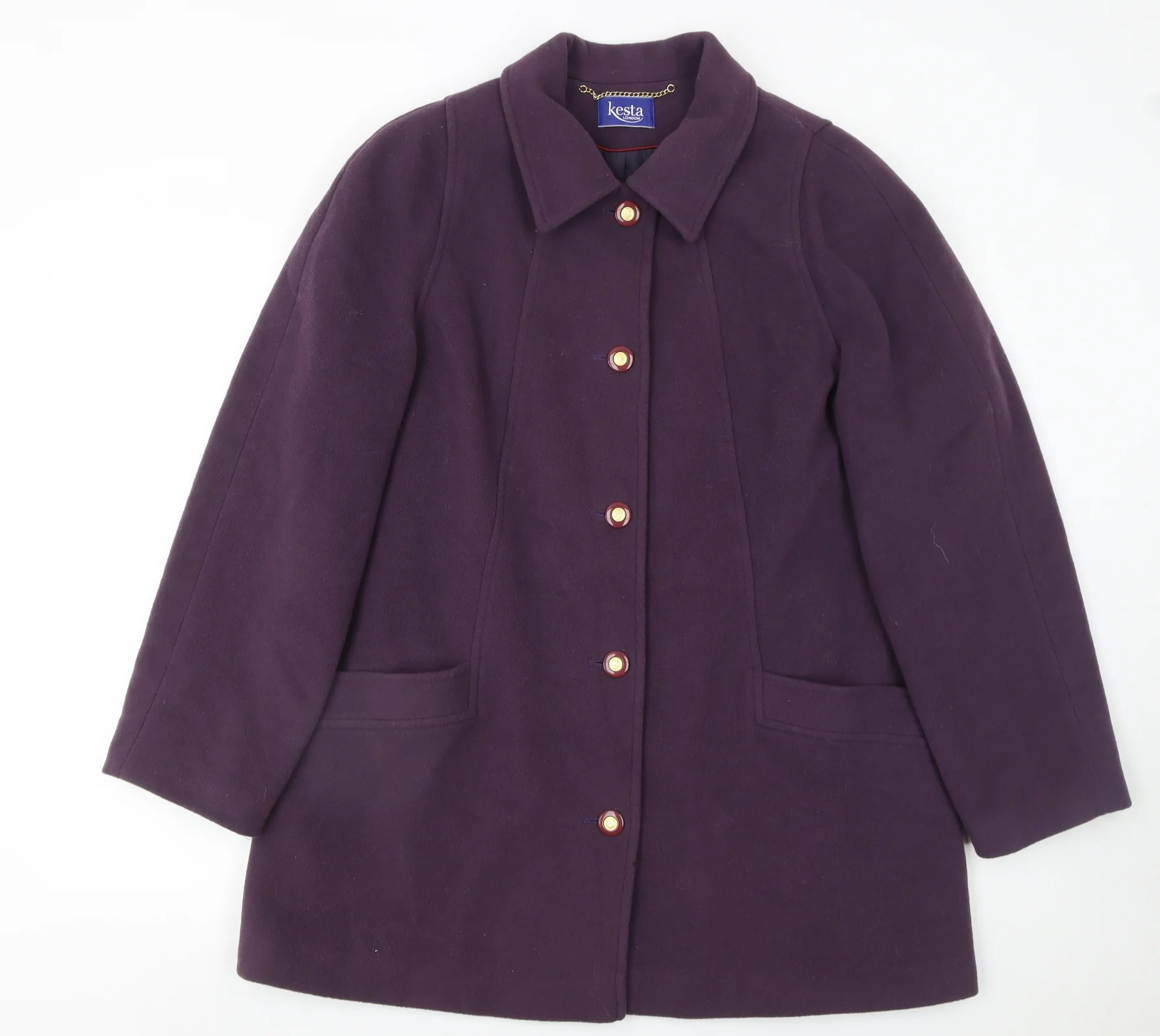 Kesta London Womens Purple Wool Cashmere Mid-Length Coat UK 16