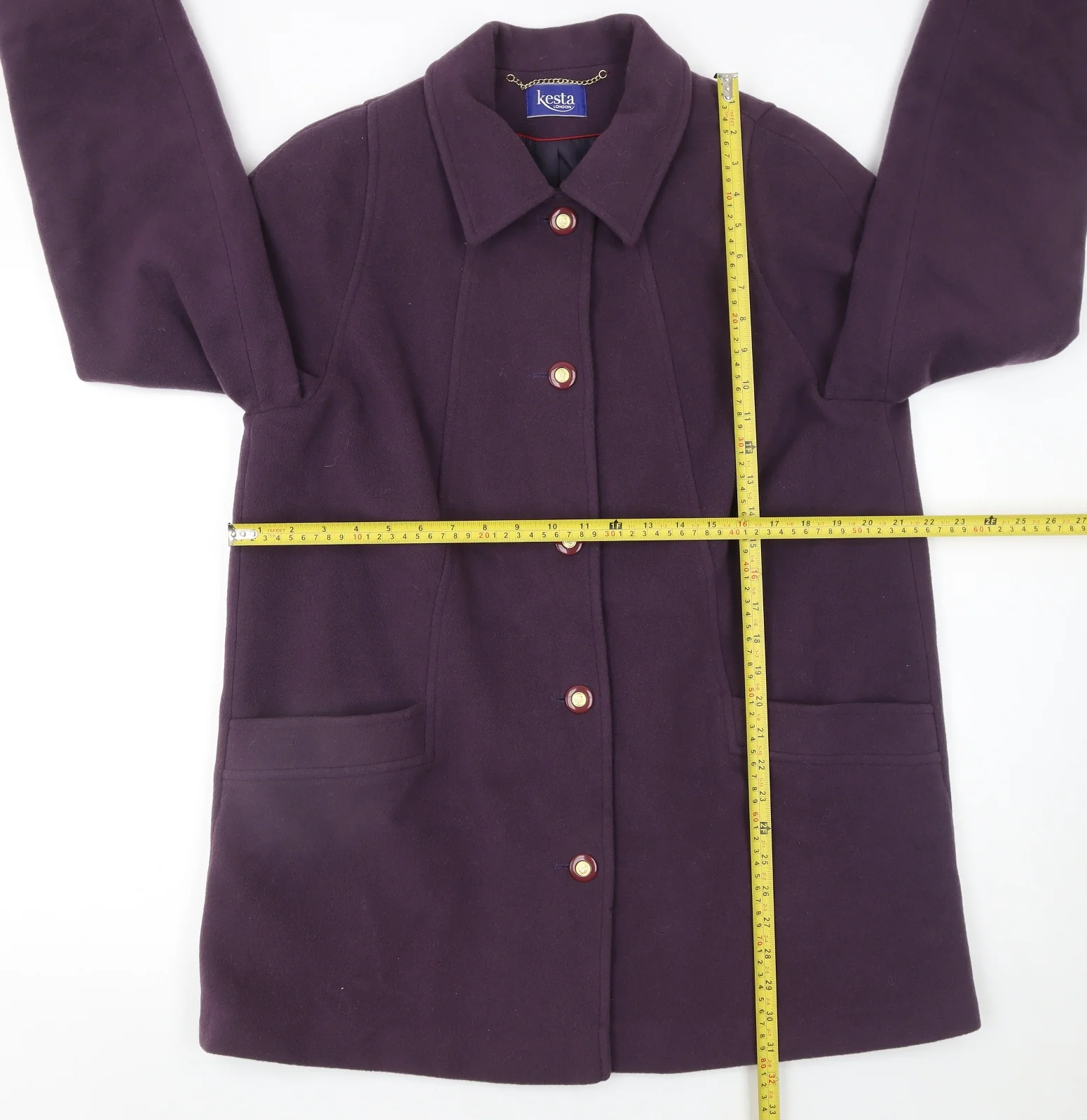 Kesta London Womens Purple Wool Cashmere Mid-Length Coat UK 16 - Image 2