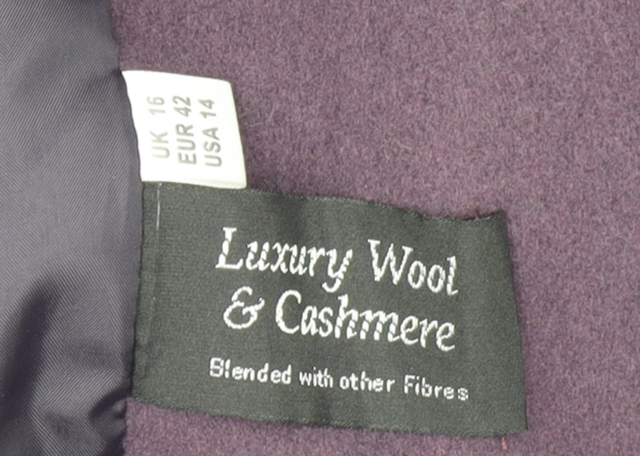 Kesta London Womens Purple Wool Cashmere Mid-Length Coat UK 16 - Image 5
