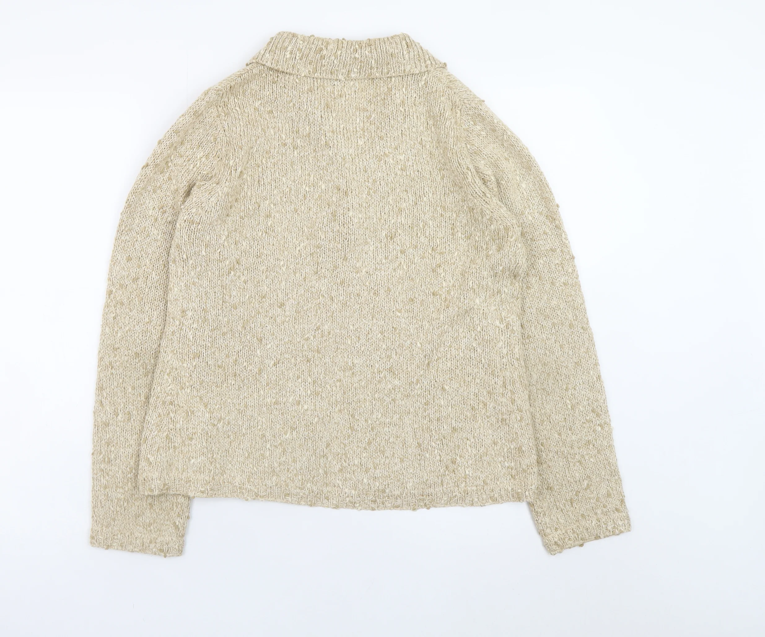 Kew Women Beige Knit Collared Cardigan M Chunky Knit Jumper - Image 3