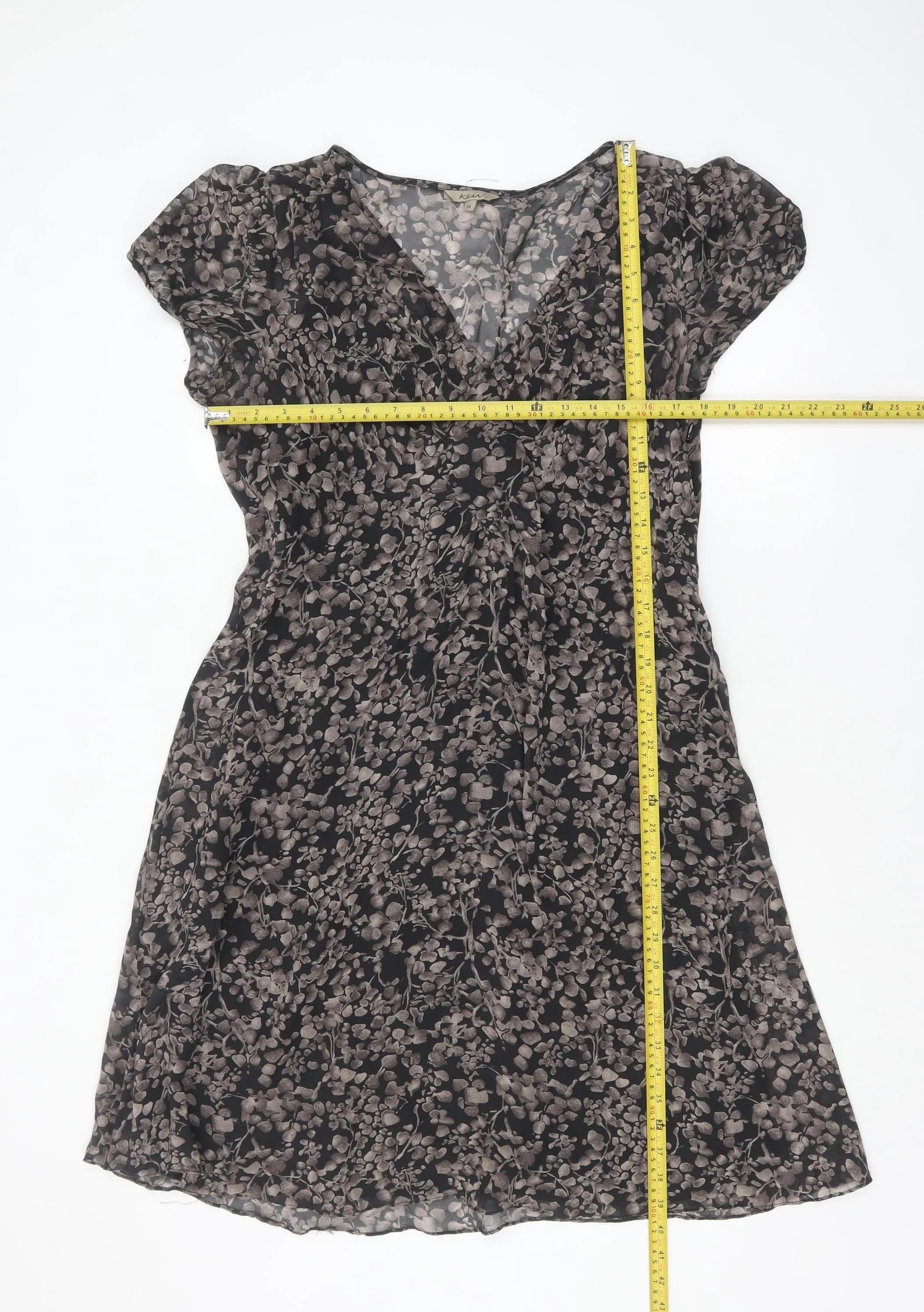 Kew Women’s Black Floral Silk A-Line Short Sleeve Dress Size 14 - Image 2