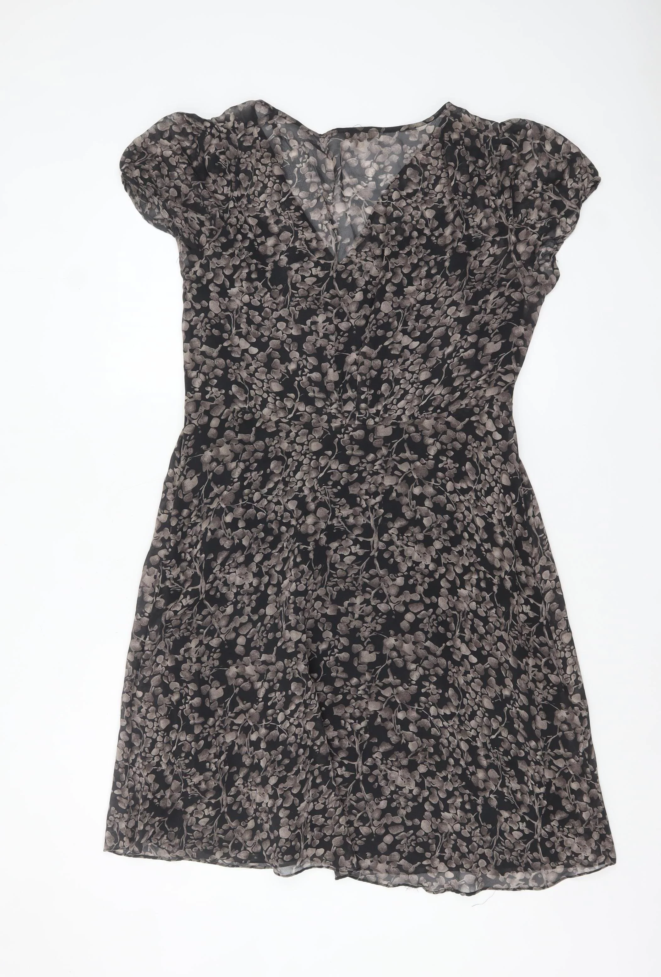 Kew Women’s Black Floral Silk A-Line Short Sleeve Dress Size 14 - Image 3