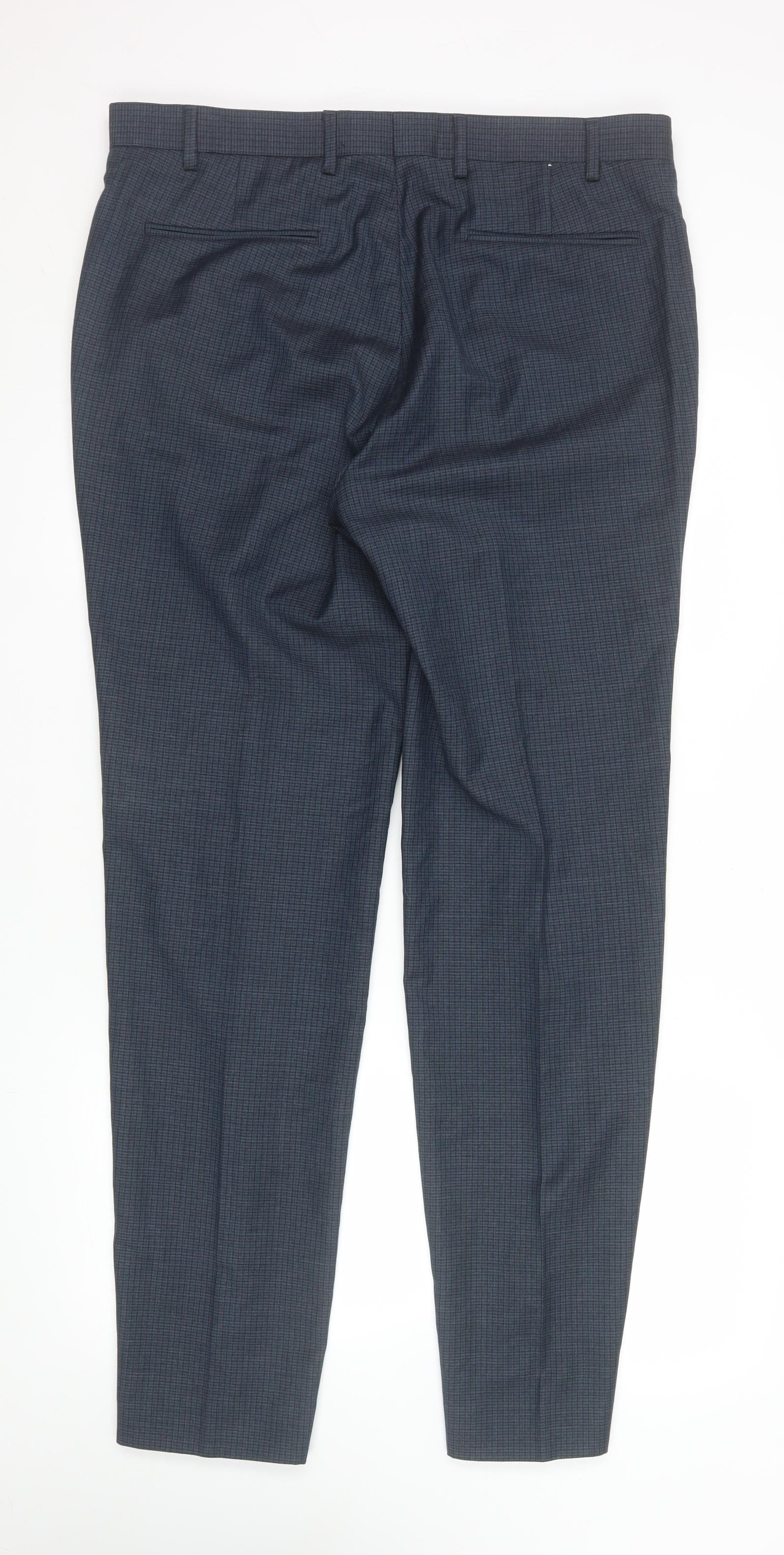 Kin by John Lewis Men's Blue Check Wool Blend Dress Trousers Size 36L - Image 3