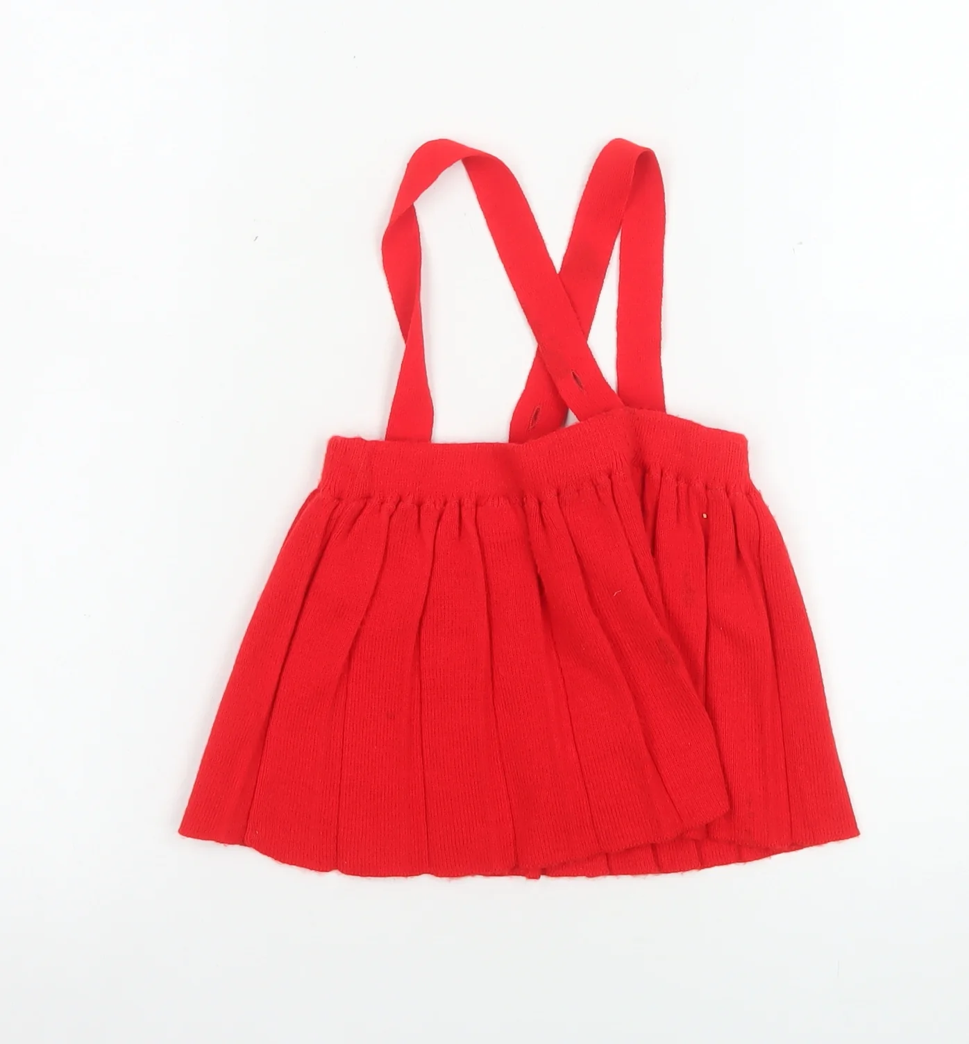 Kind and Gentle Red Pleated Knit Baby Skirt 6-9 Months Unisex with Straps - Image 3