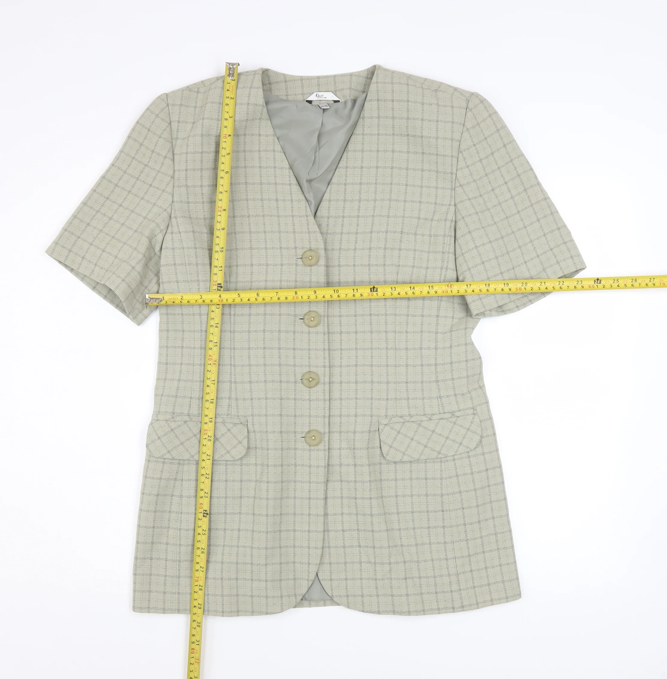 Klass Collection Women's Beige Check Short Sleeve Blazer Size 10 - Image 2