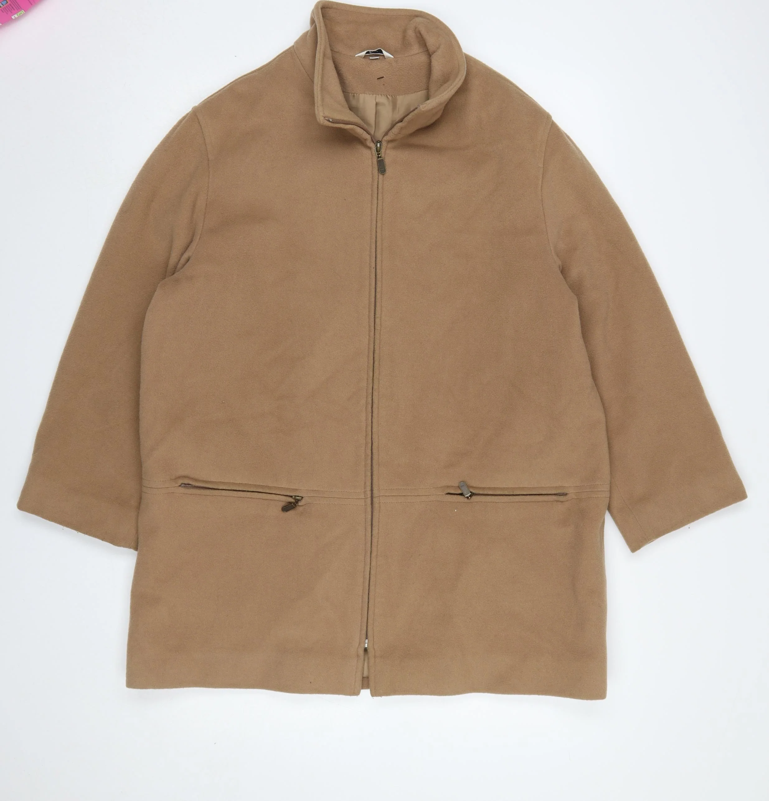 Klass Collection Women's Beige Fleece Mid-Length Zip Coat Size 16