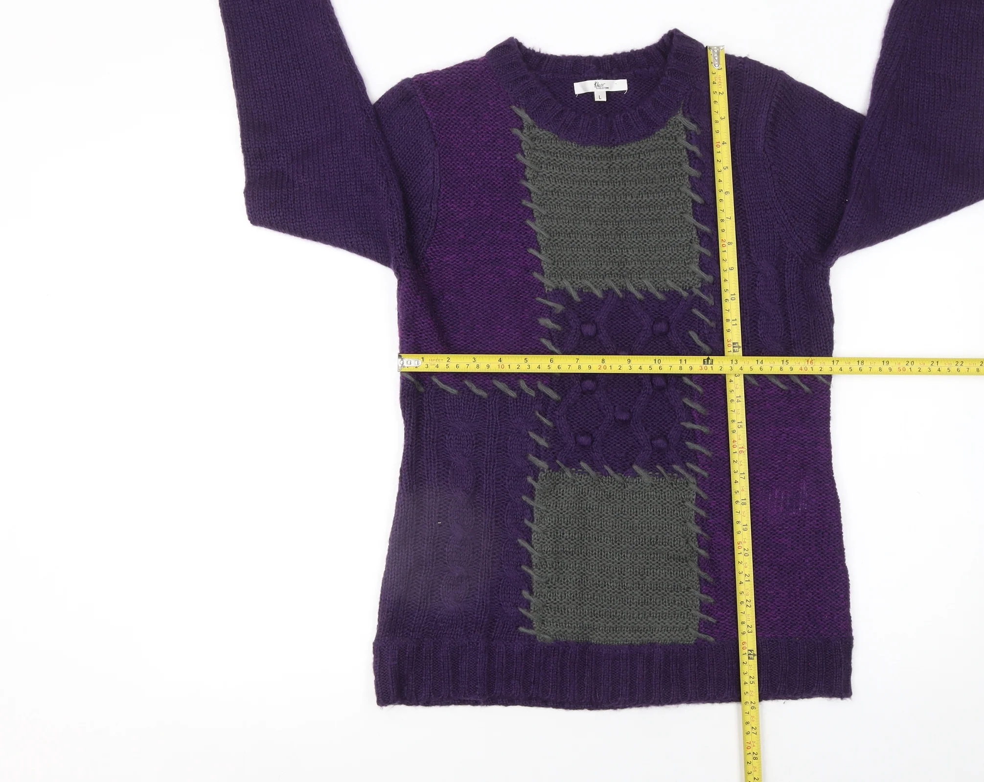 Klass Collection Women's Purple Cable-Knit Pullover Jumper Size L - Image 2