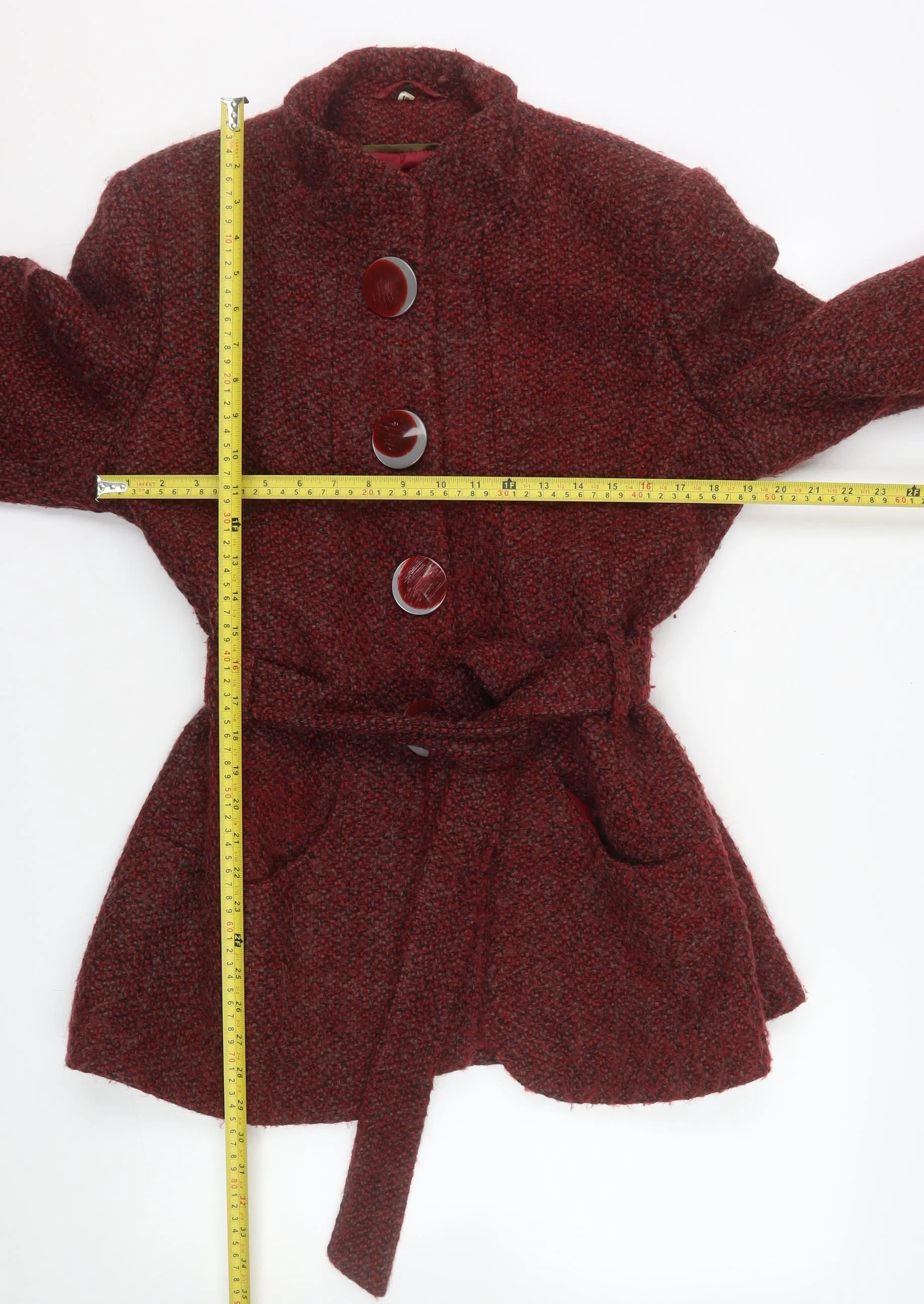 Klass Collection Women's Red Wool Blend Belted Coat Size 16 - Image 2