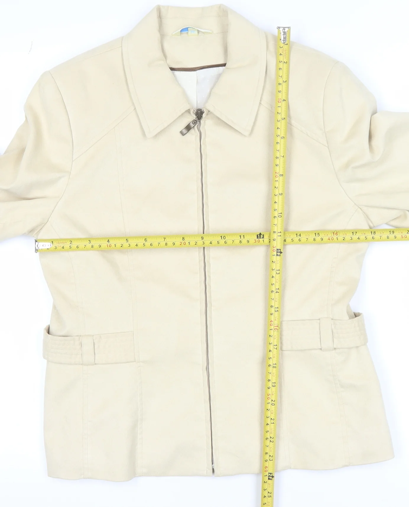 Klass Women Beige Faux Suede Short Zip Jacket Size 14 - Image 2