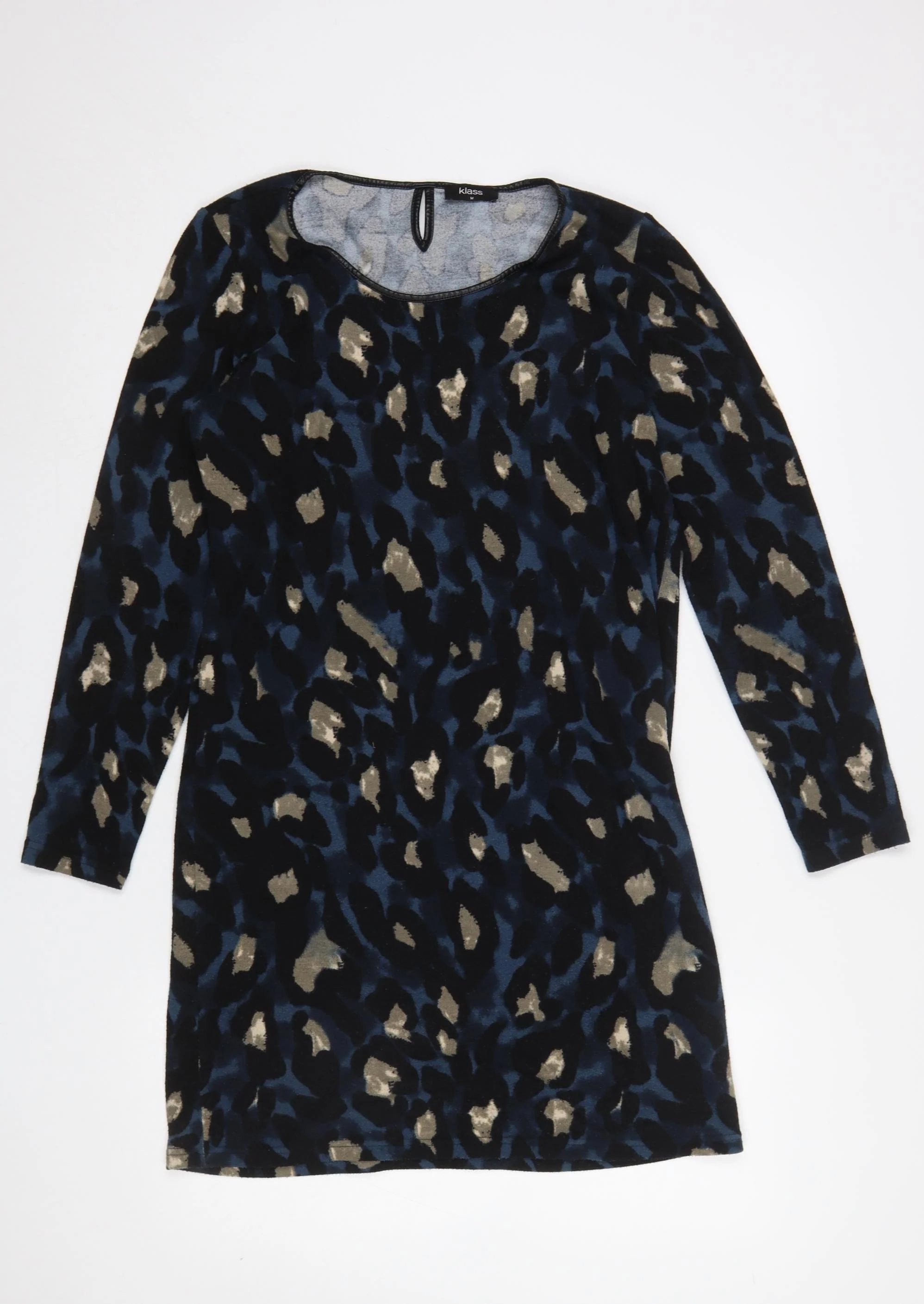 Klass Women Blue Animal Print Shift Dress Size M Long Sleeve