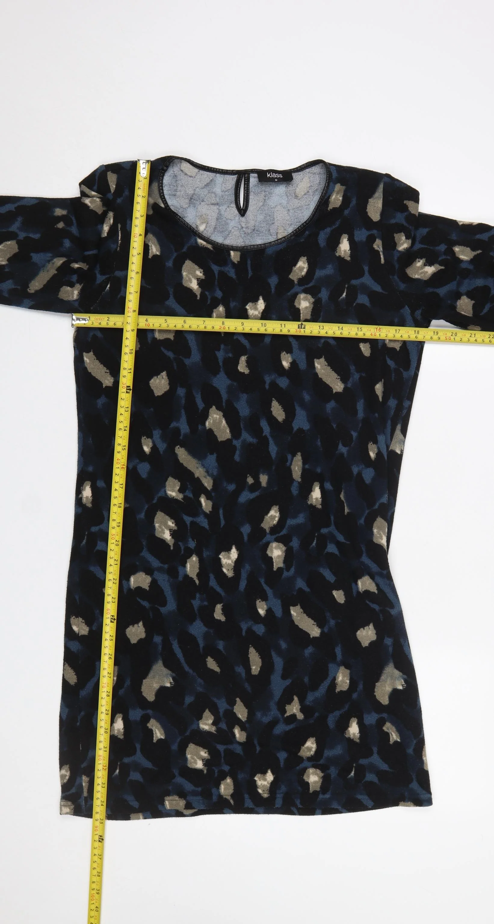 Klass Women Blue Animal Print Shift Dress Size M Long Sleeve - Image 2