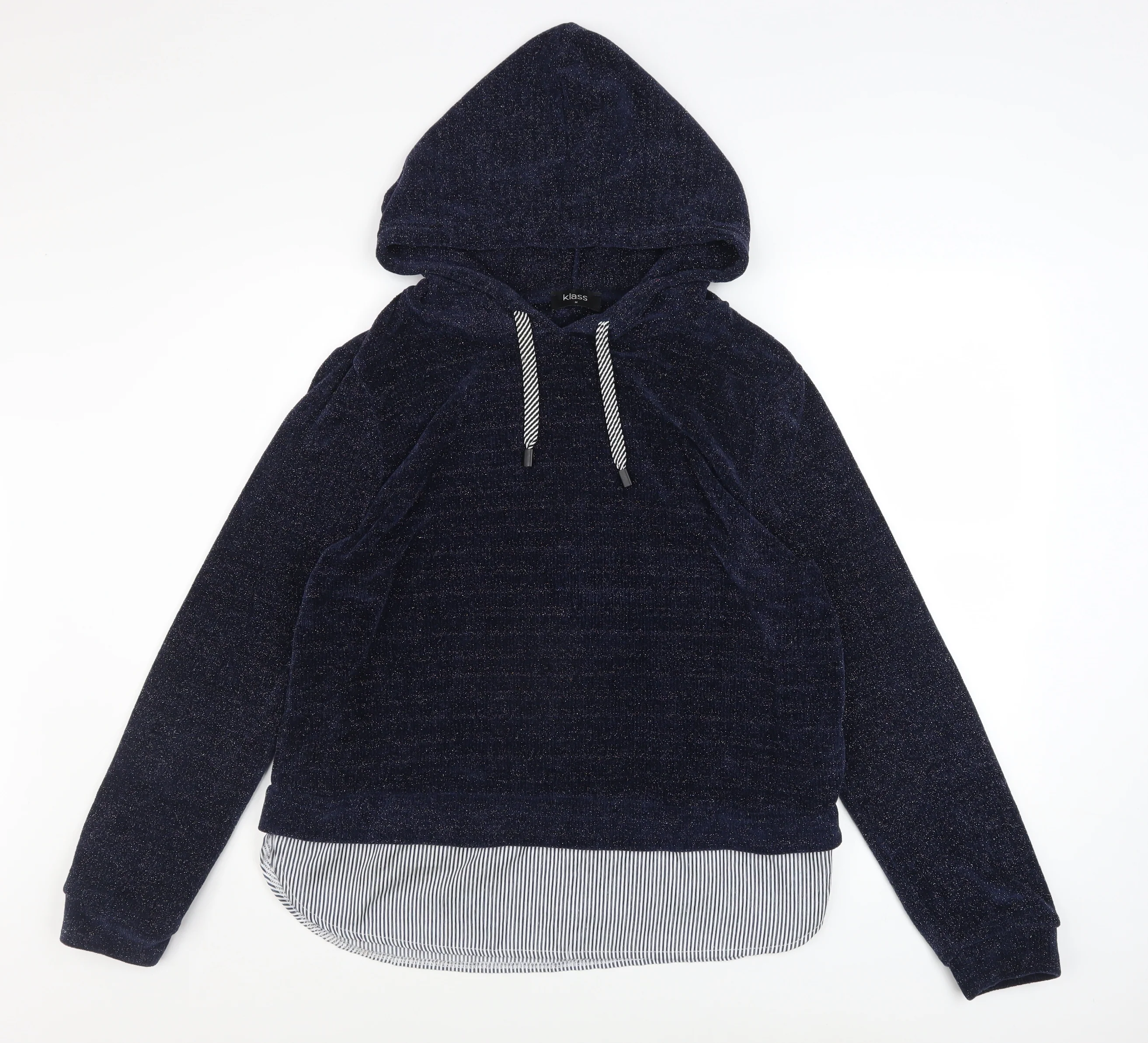 Klass Women Navy Blue Hooded Pullover Sweatshirt Size M Polyester Blend