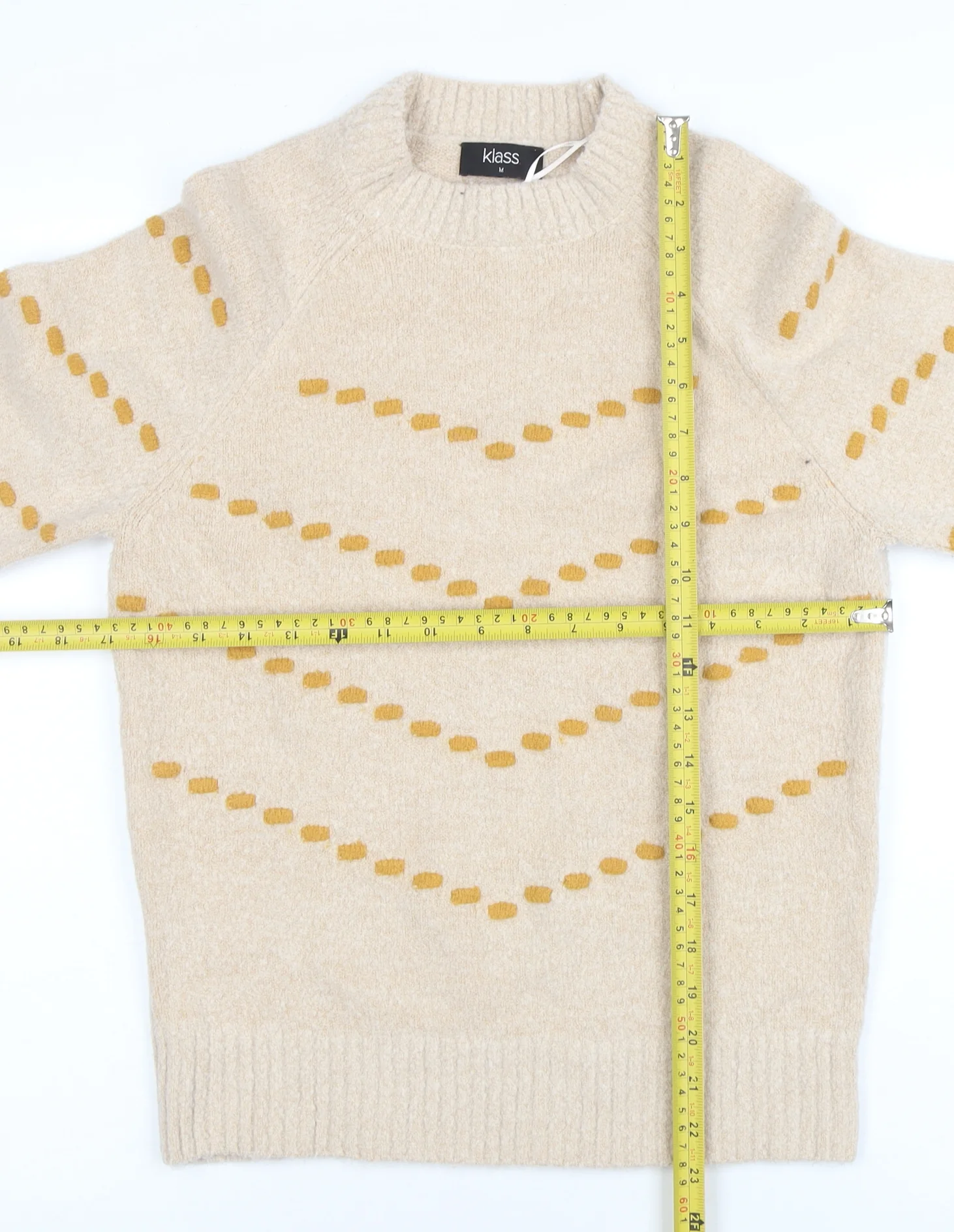 Klass Womens Beige Geometric Knit Pullover Jumper M - Image 2