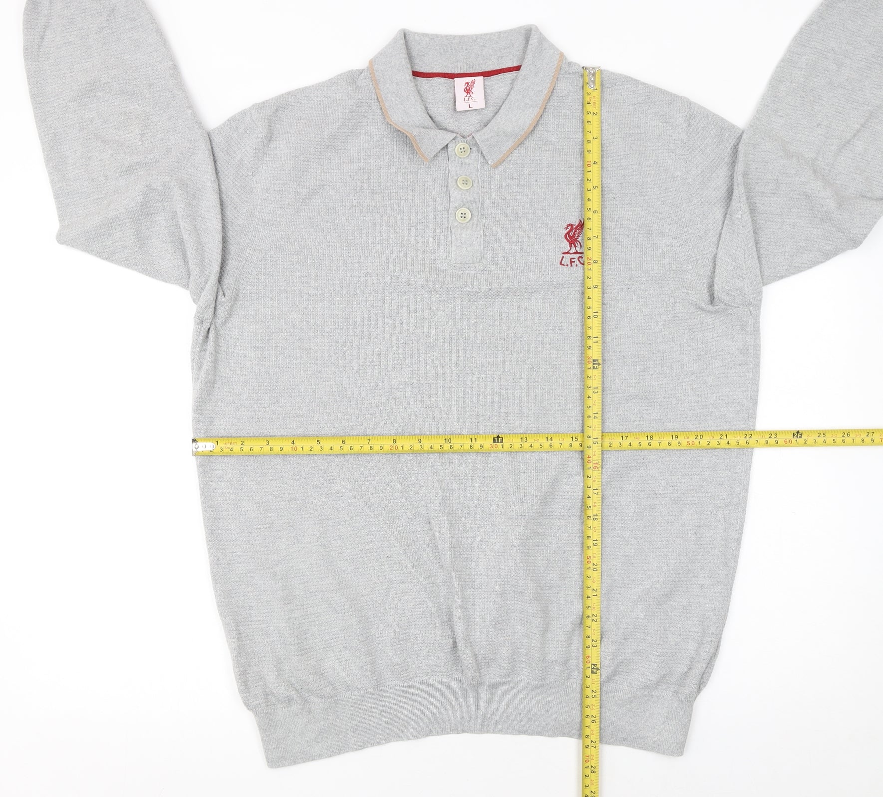 L.F.C. Men’s Grey Long Sleeve Cotton Polo Shirt Size L - Image 2
