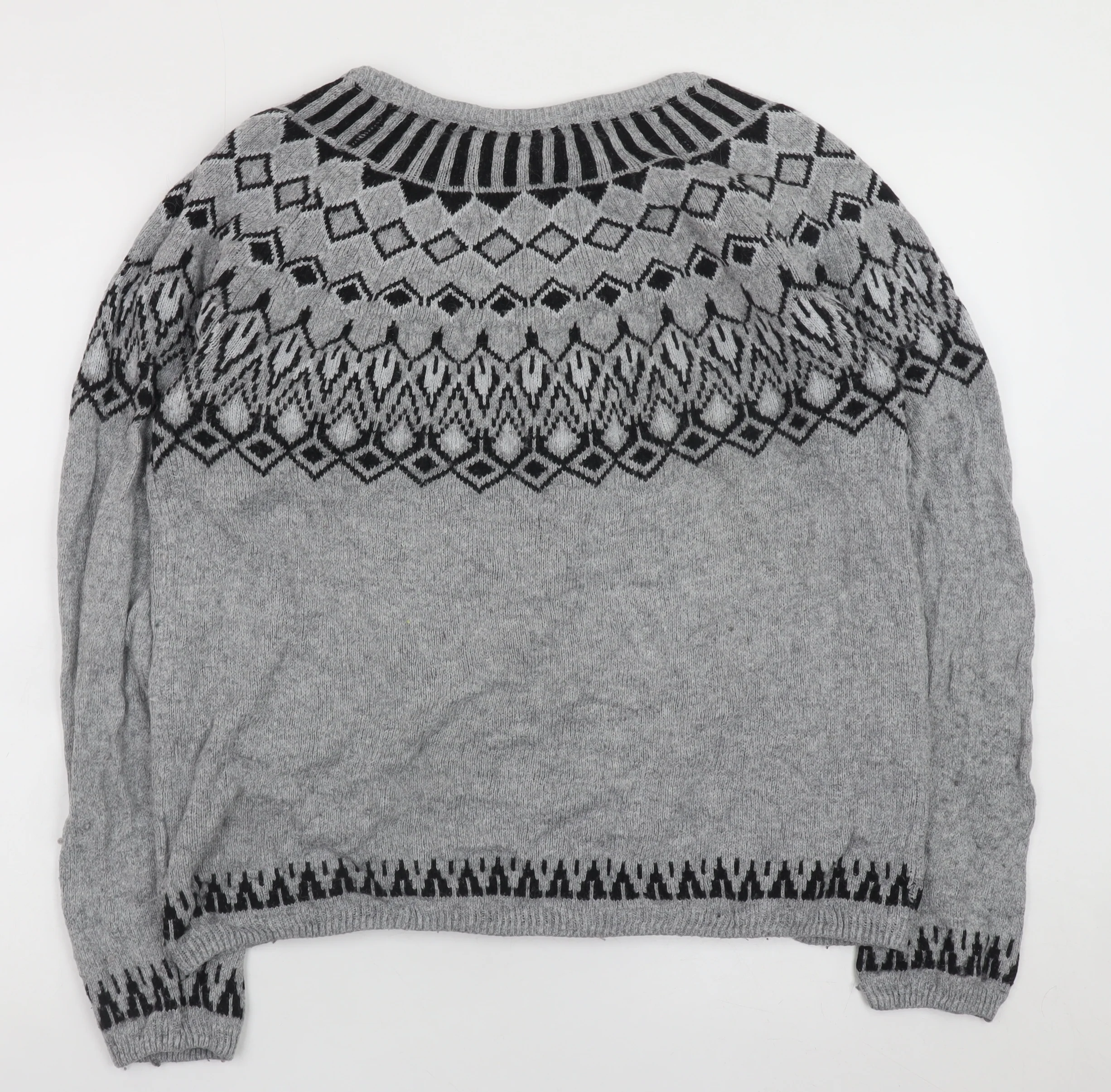 L.O.G.G. Womens Grey Fair Isle Knit Crew Neck Jumper Size 12 - Image 3