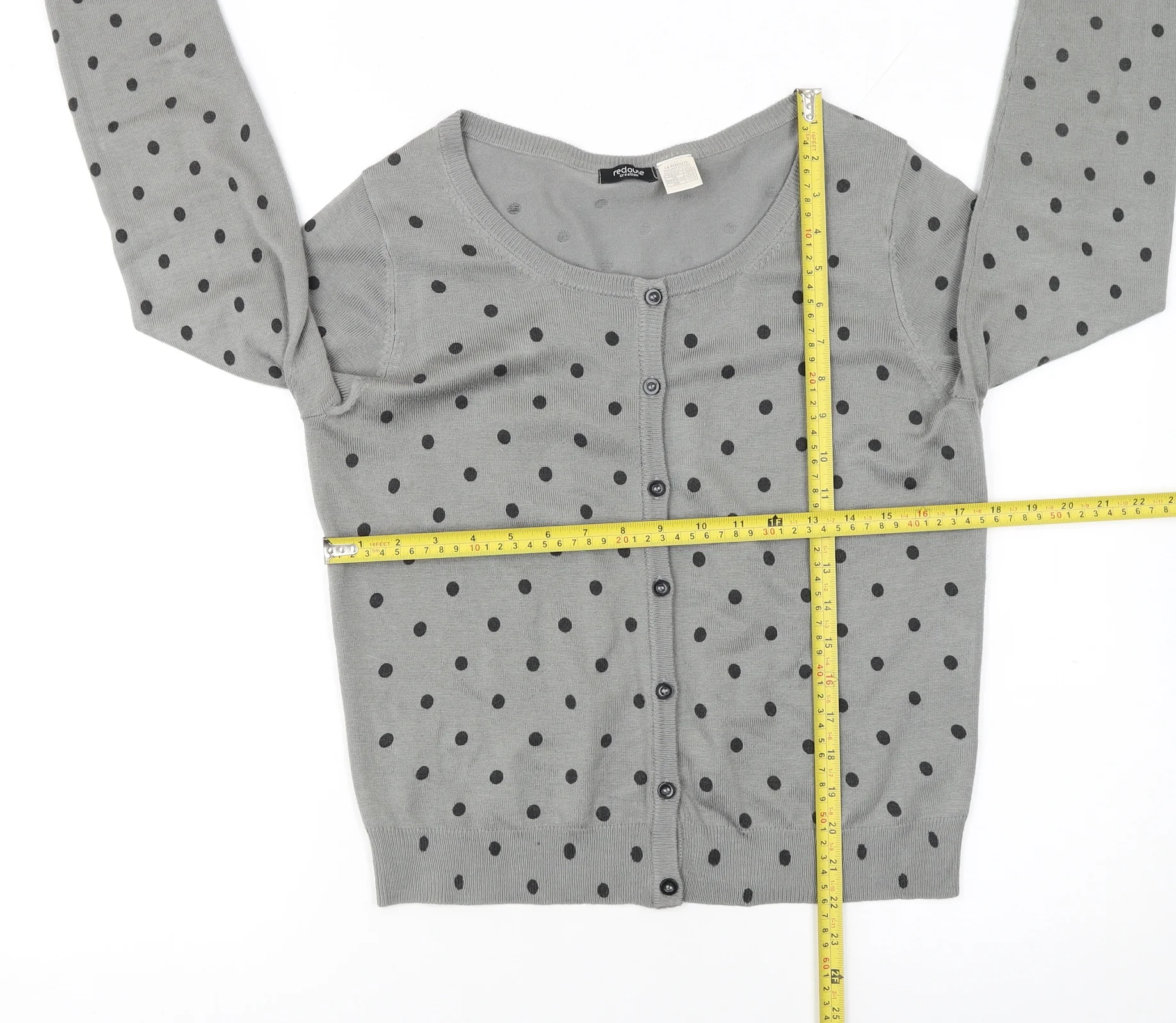 La Redoute Women Grey Polka Dot Button Cardigan Size 12/14 - Image 2