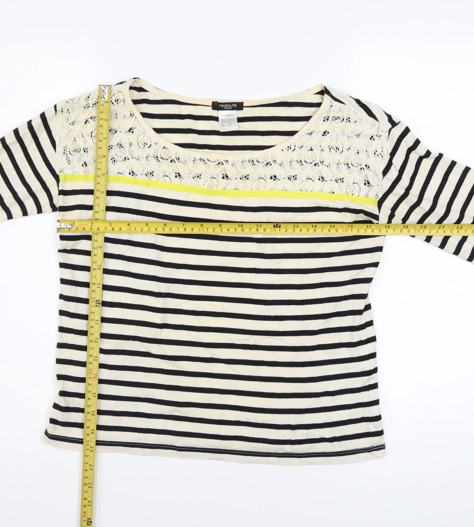 La Redoute Women’s Black & Ivory Striped Lace Long Sleeve T-Shirt UK 6/8 - Image 2
