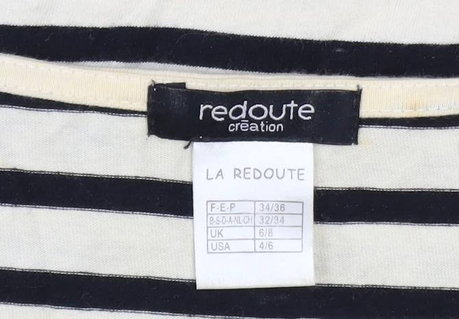 La Redoute Women’s Black & Ivory Striped Lace Long Sleeve T-Shirt UK 6/8 - Image 4