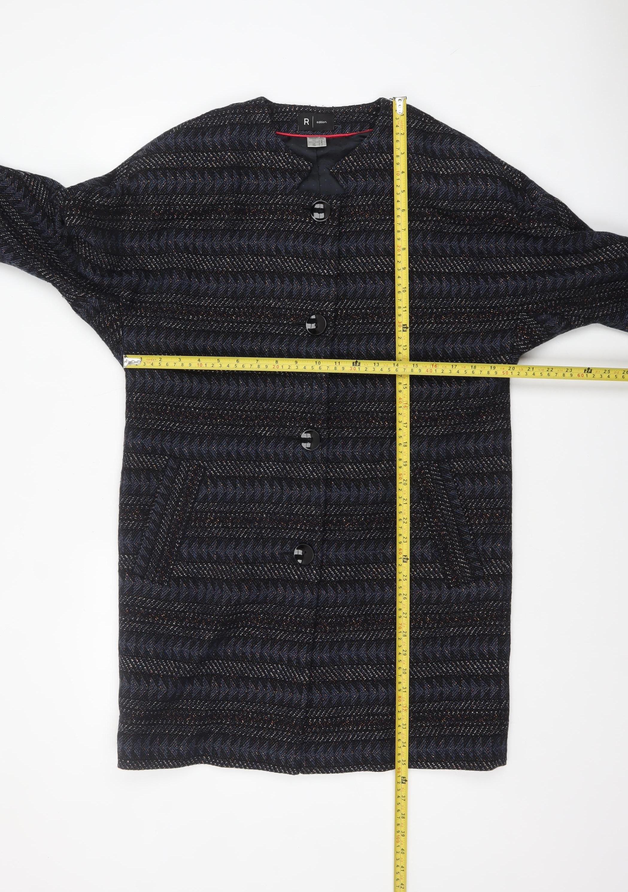 La Redoute Women’s Blue Herringbone Long Overcoat Size 10 - Image 2