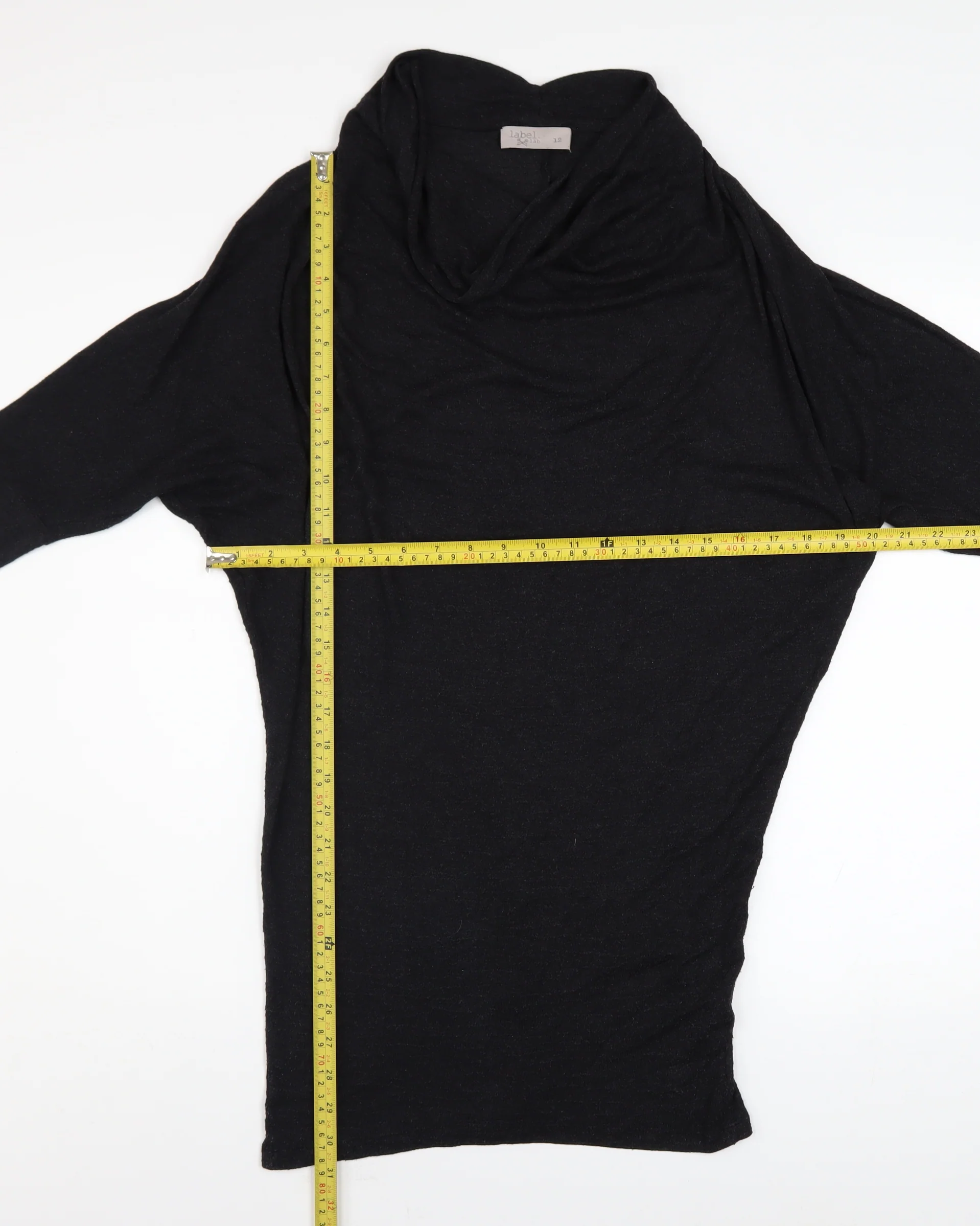 Label Lab Women’s Black Wool Blend Cowl Neck Tunic Jumper Size 12 - Image 2