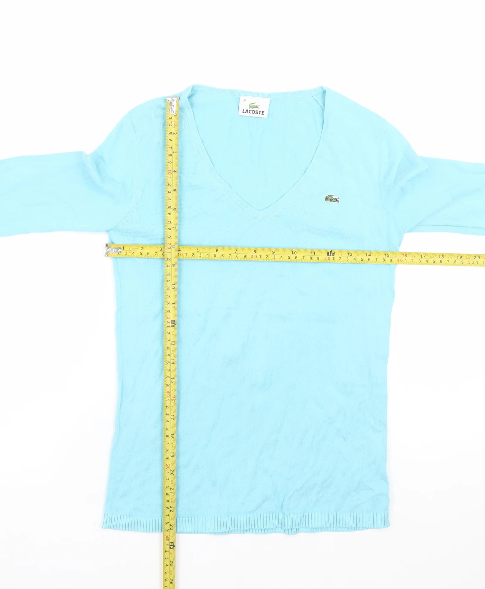 Lacoste Men Blue V-Neck Cotton Pullover Jumper Size S - Image 2