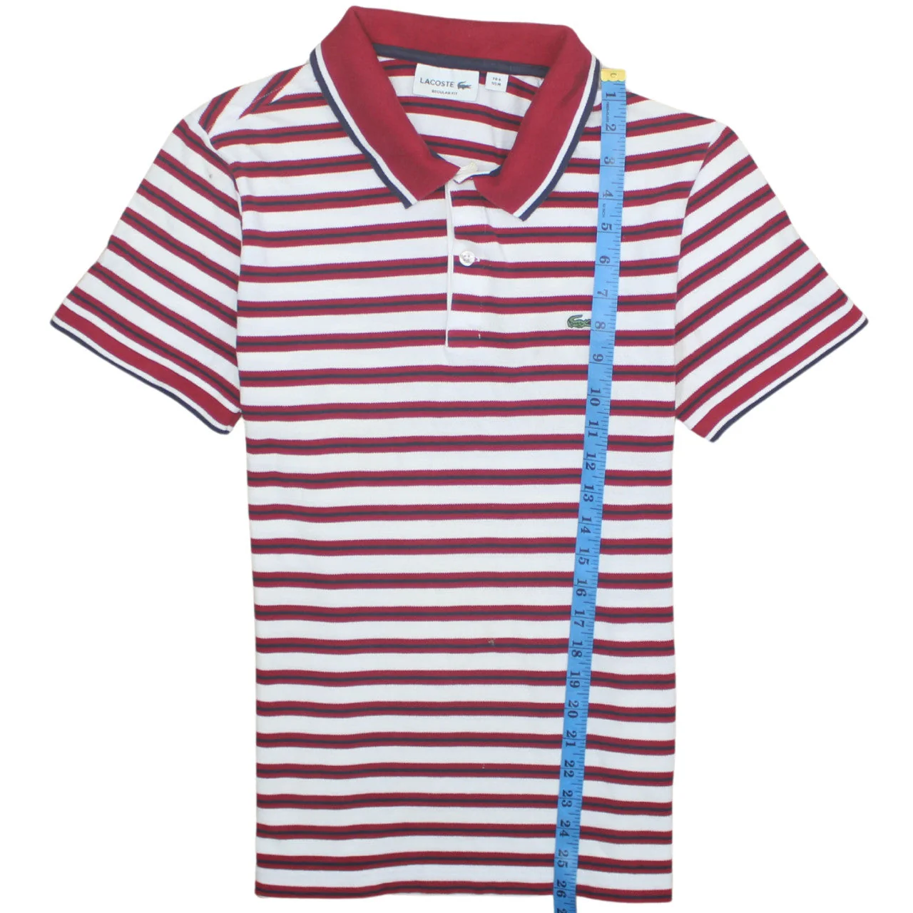 Lacoste Men’s Red White Striped Regular Fit Cotton Polo Shirt M - Image 2