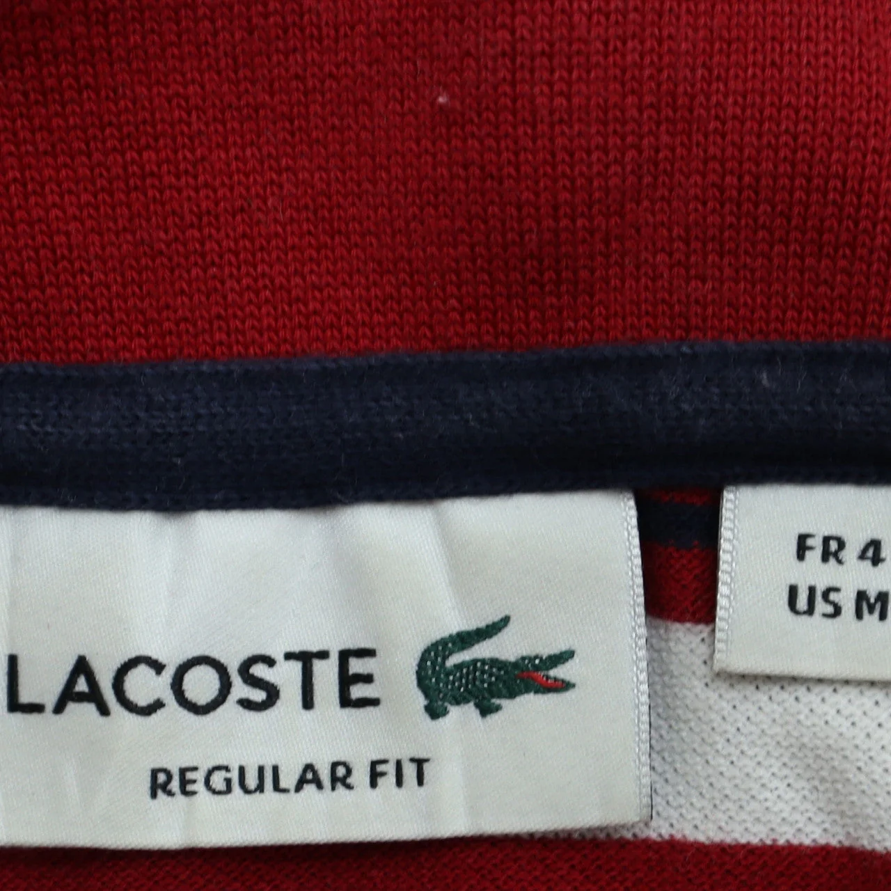 Lacoste Men’s Red White Striped Regular Fit Cotton Polo Shirt M - Image 5