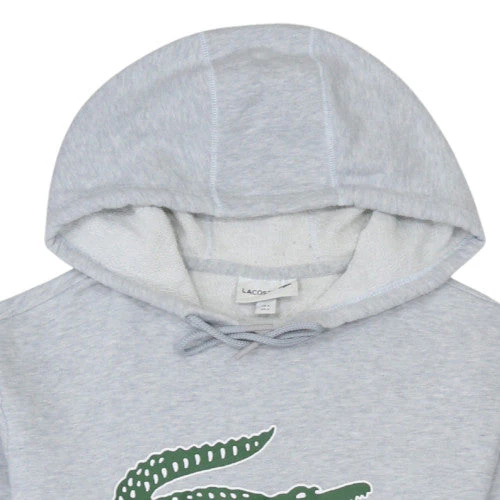 Lacoste Mens Grey Pullover Hoodie S Logo Fleece Sweatshirt - Image 7