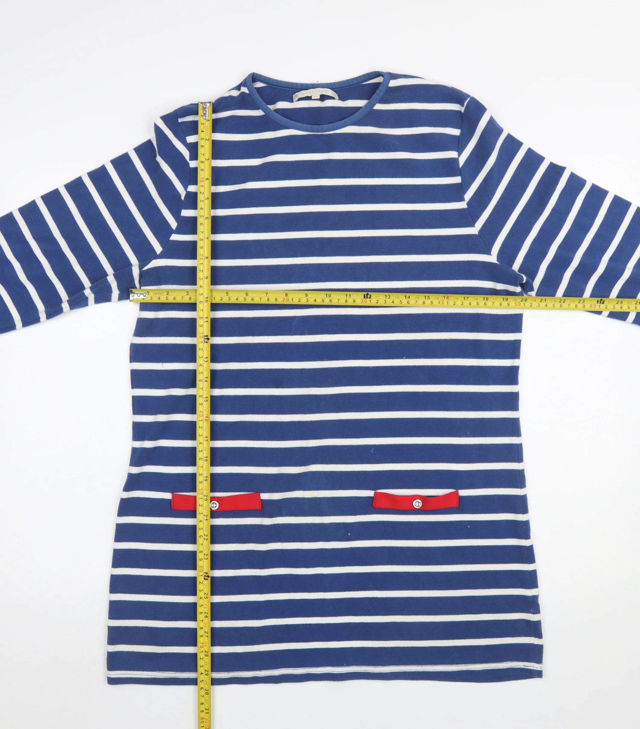 Lakeland Women Blue Striped Shift Dress Size 16 Long Sleeve Nautical - Image 2