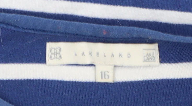 Lakeland Women Blue Striped Shift Dress Size 16 Long Sleeve Nautical - Image 4