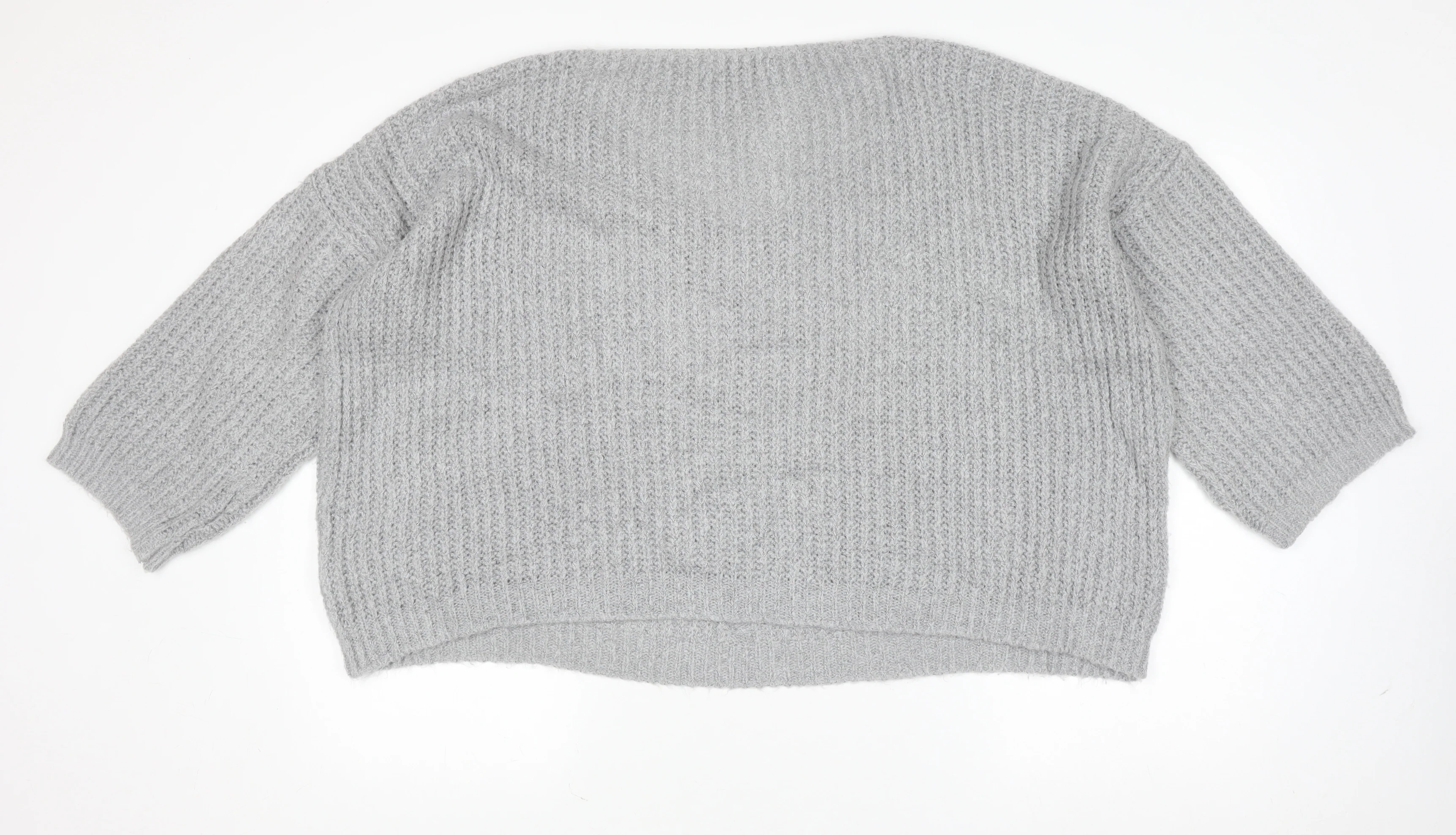 Lakeland Women Grey Chunky-Knit Acrylic V-Neck Pullover Jumper Size S - Image 3