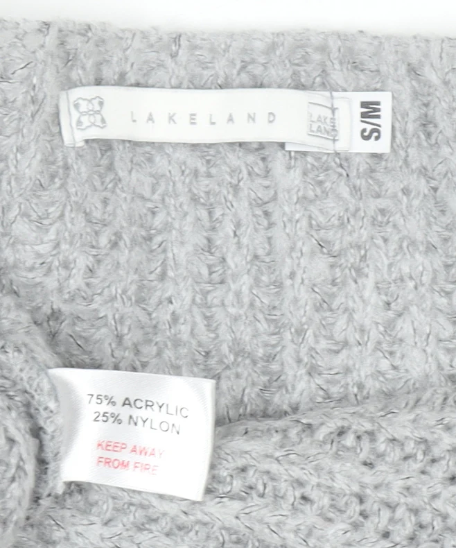 Lakeland Women Grey Chunky-Knit Acrylic V-Neck Pullover Jumper Size S - Image 4