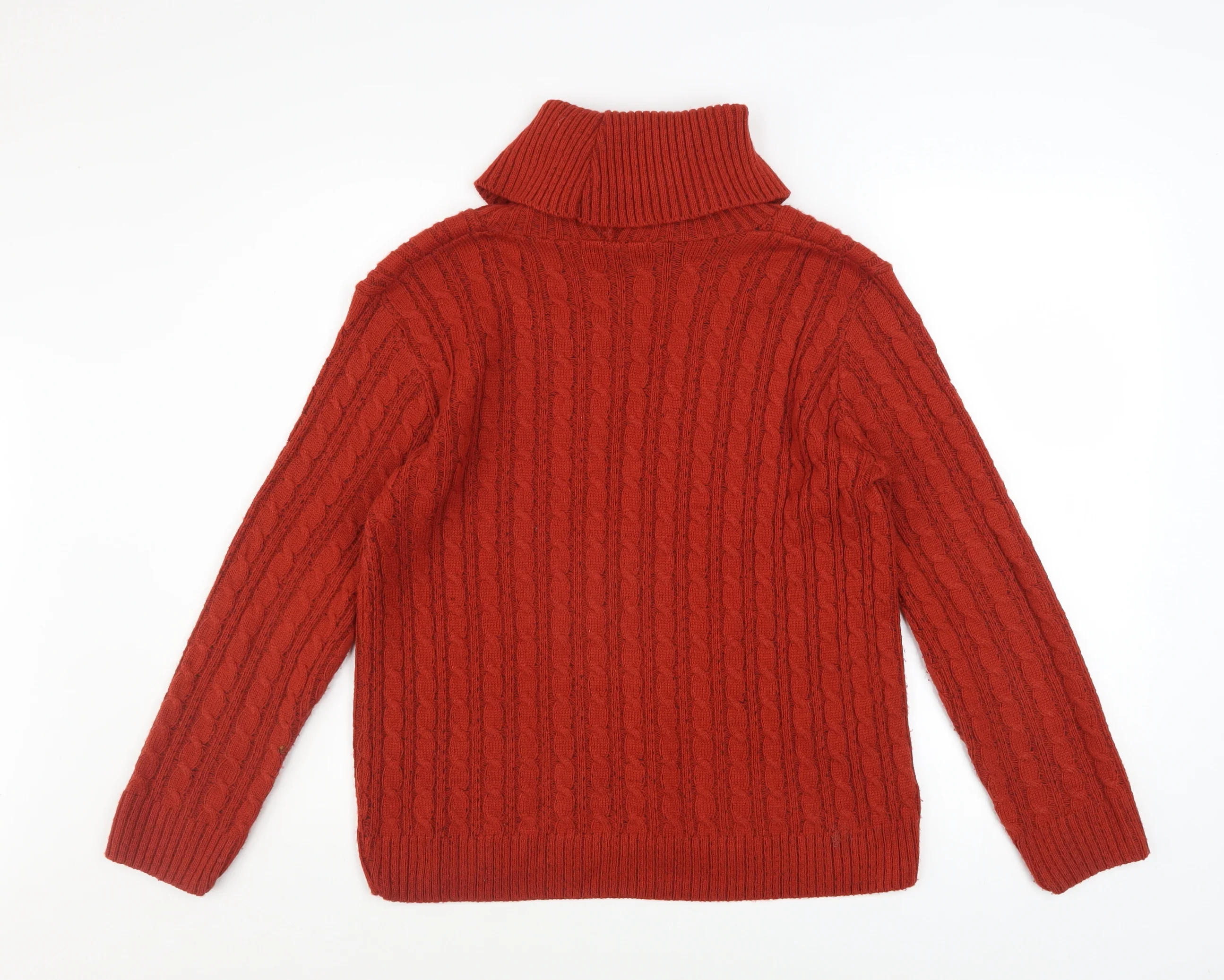 Lakeland Womens Red Roll Neck Cable-Knit Wool Blend Jumper M - Image 3