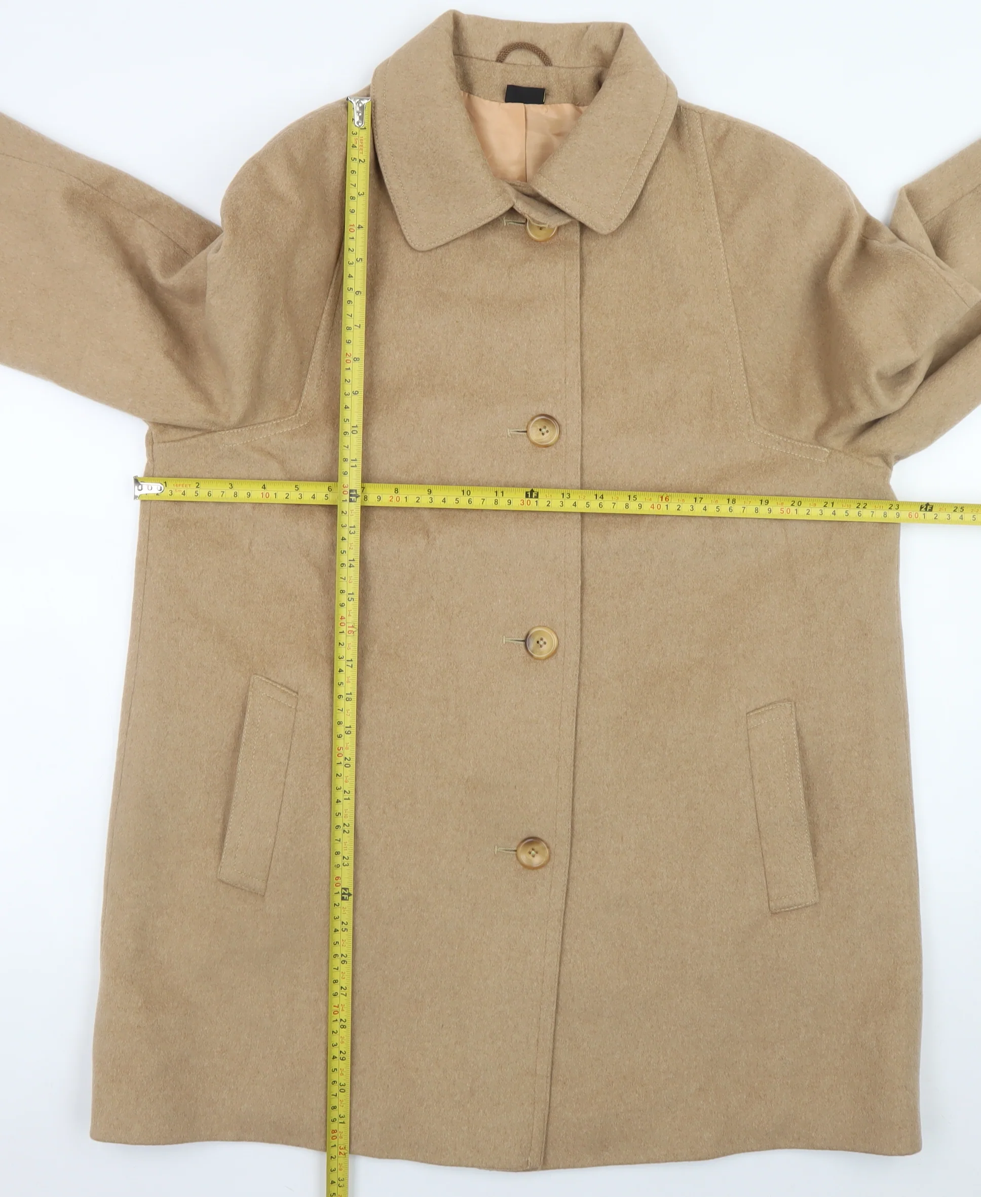 Lampert London Women's Beige Cashmere Wool Overcoat UK 16 Classic Style - Image 2