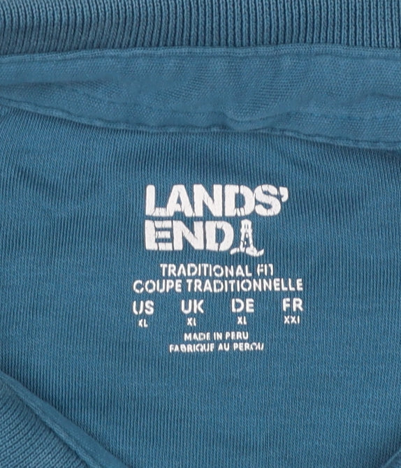Lands' End Men's Blue Long Sleeve Cotton Polo Shirt XL Classic Fit - Image 4