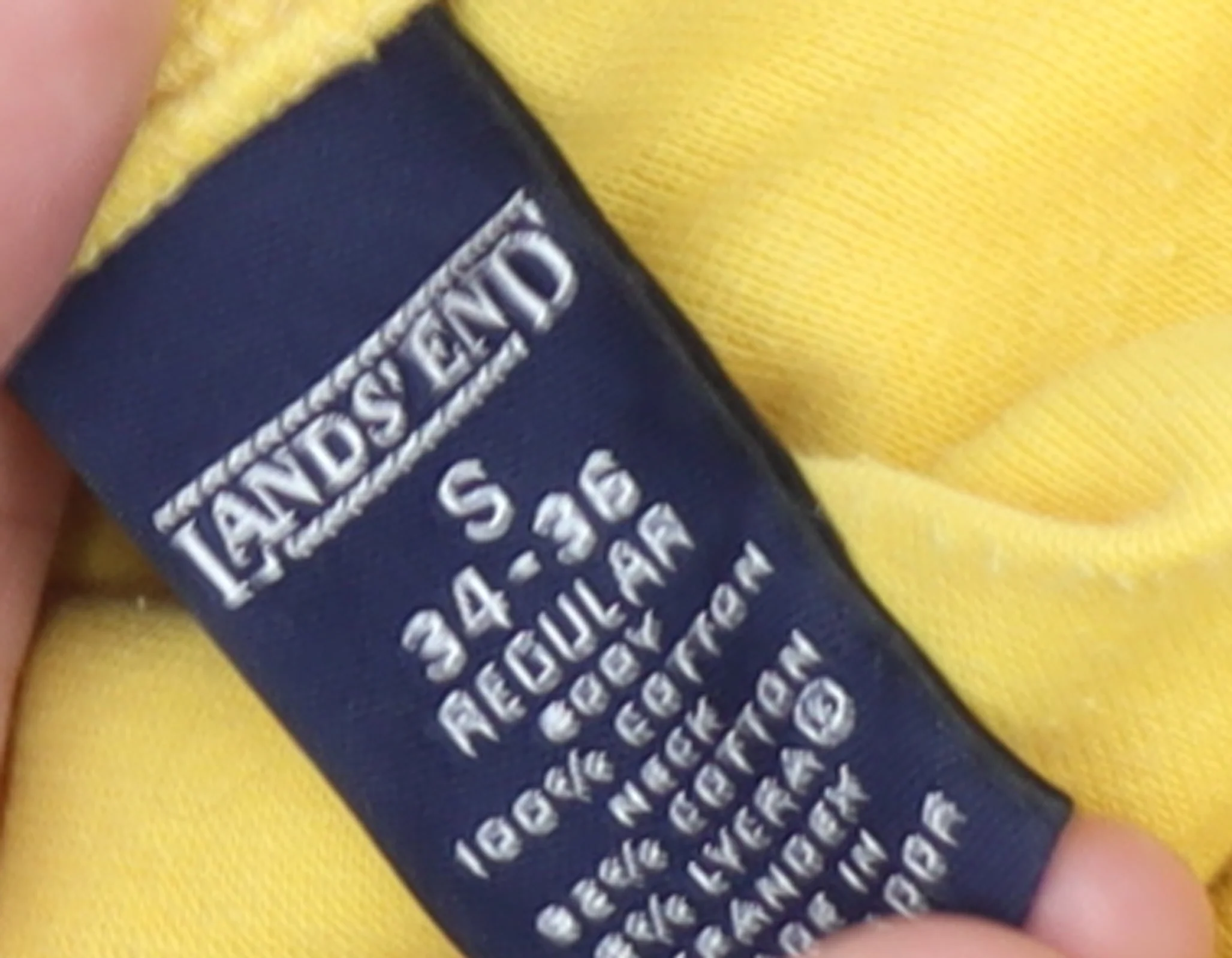 Lands' End Men's Yellow Roll Neck Long Sleeve Cotton T-Shirt Size S - Image 4