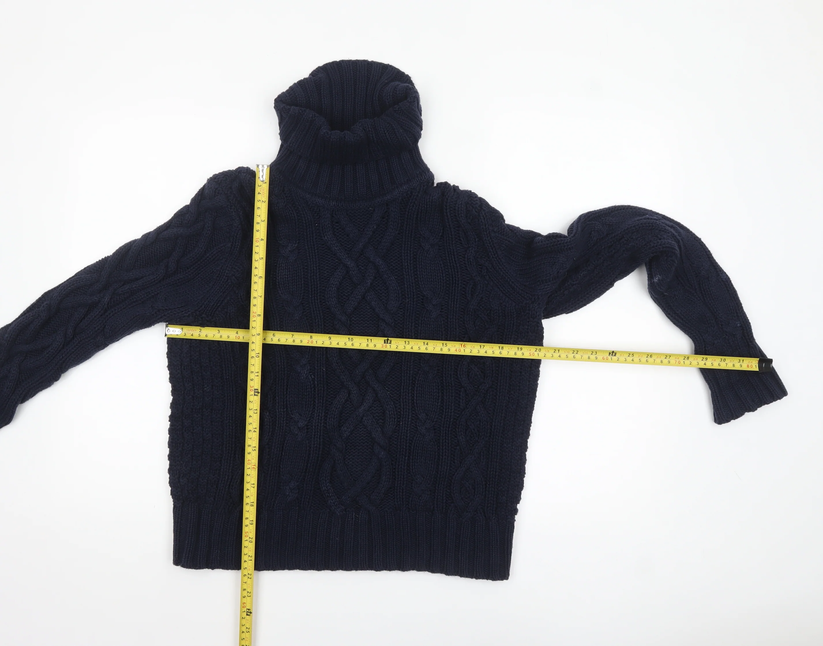 Lands' End Women's Blue Cable-Knit Roll Neck Cotton Jumper L - Image 2