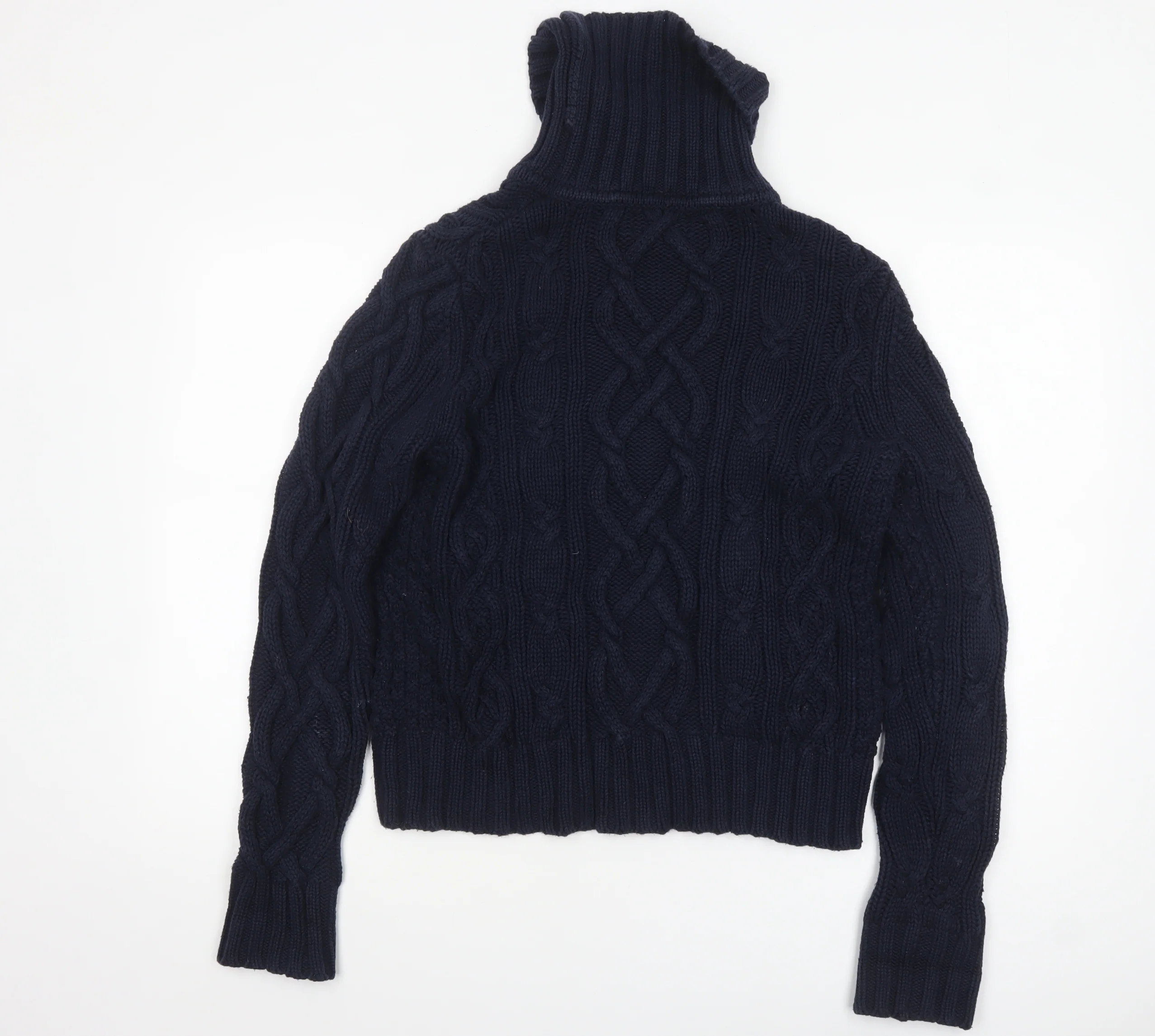 Lands' End Women's Blue Cable-Knit Roll Neck Cotton Jumper L - Image 3
