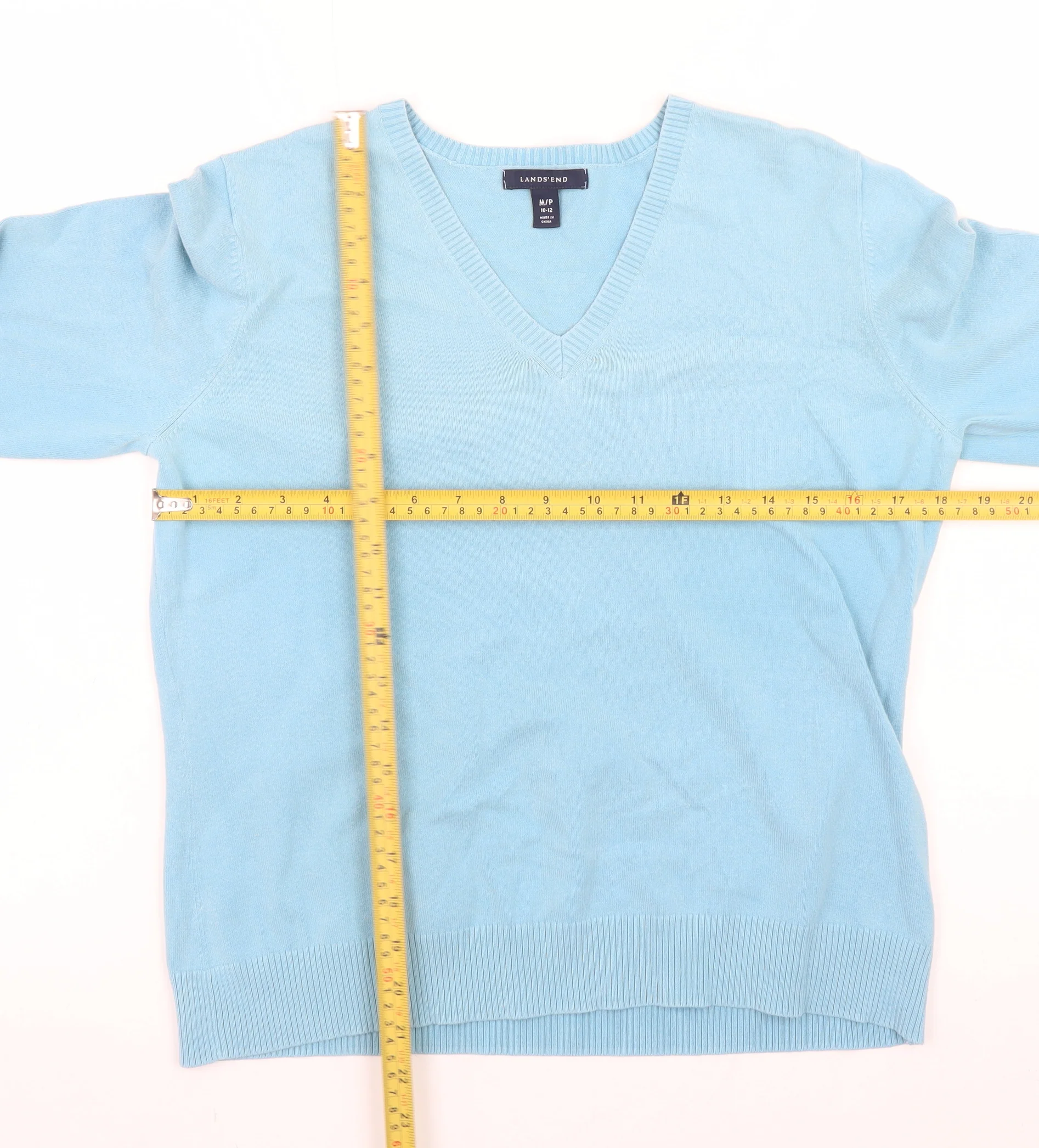 Lands' End Women's Blue V-Neck Cotton Knit Jumper Size 12 Petite - Image 2