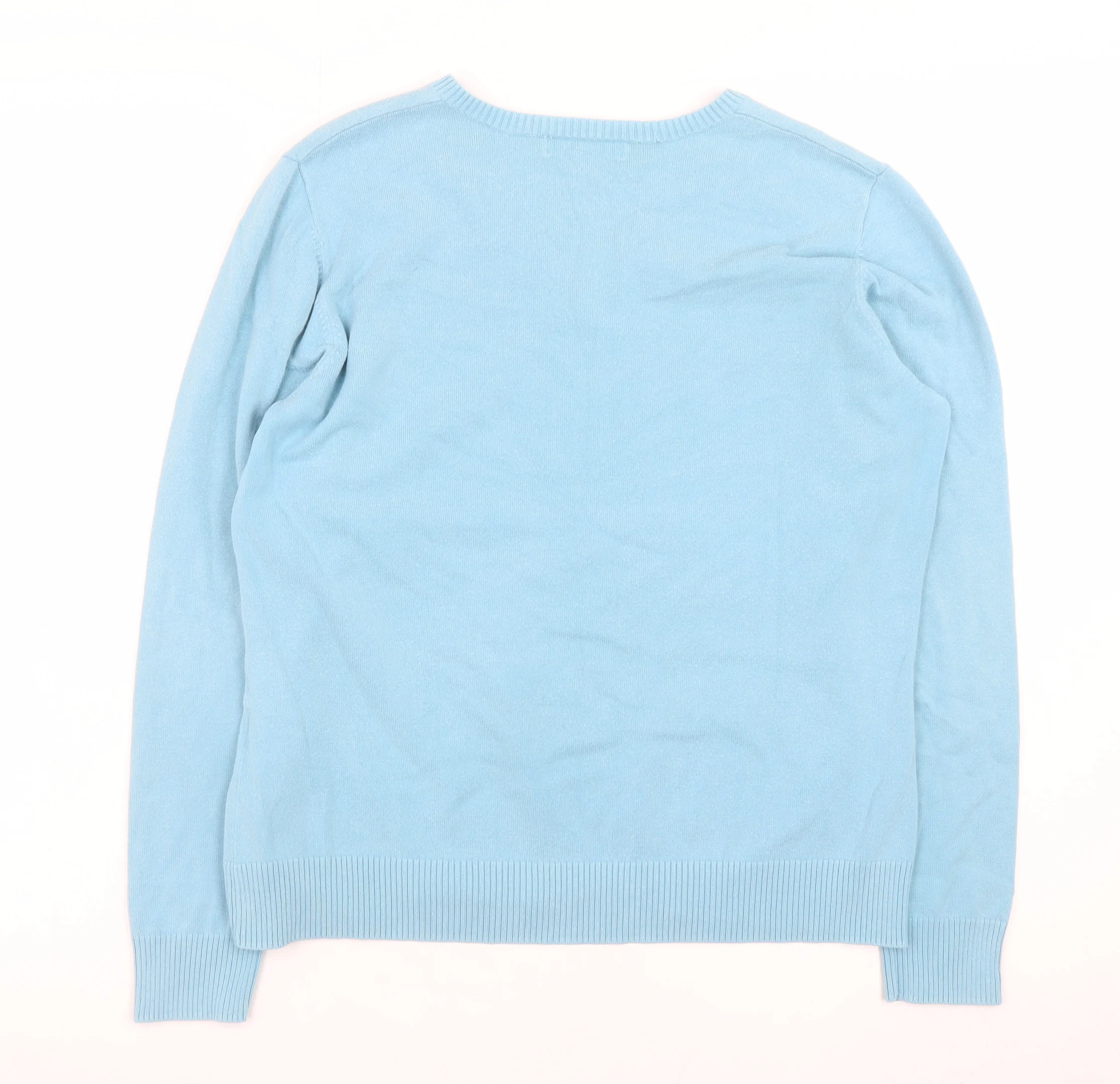 Lands' End Women's Blue V-Neck Cotton Knit Jumper Size 12 Petite - Image 3
