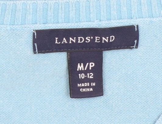 Lands' End Women's Blue V-Neck Cotton Knit Jumper Size 12 Petite - Image 4