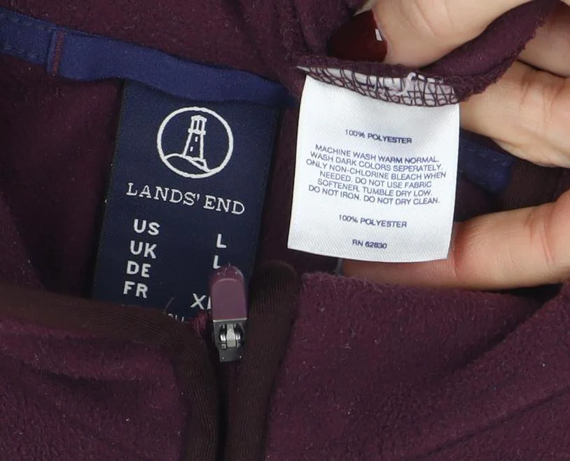 Lands' End Women's Burgundy Fleece 1/2 Zip Pullover Sweatshirt Size L - Image 4