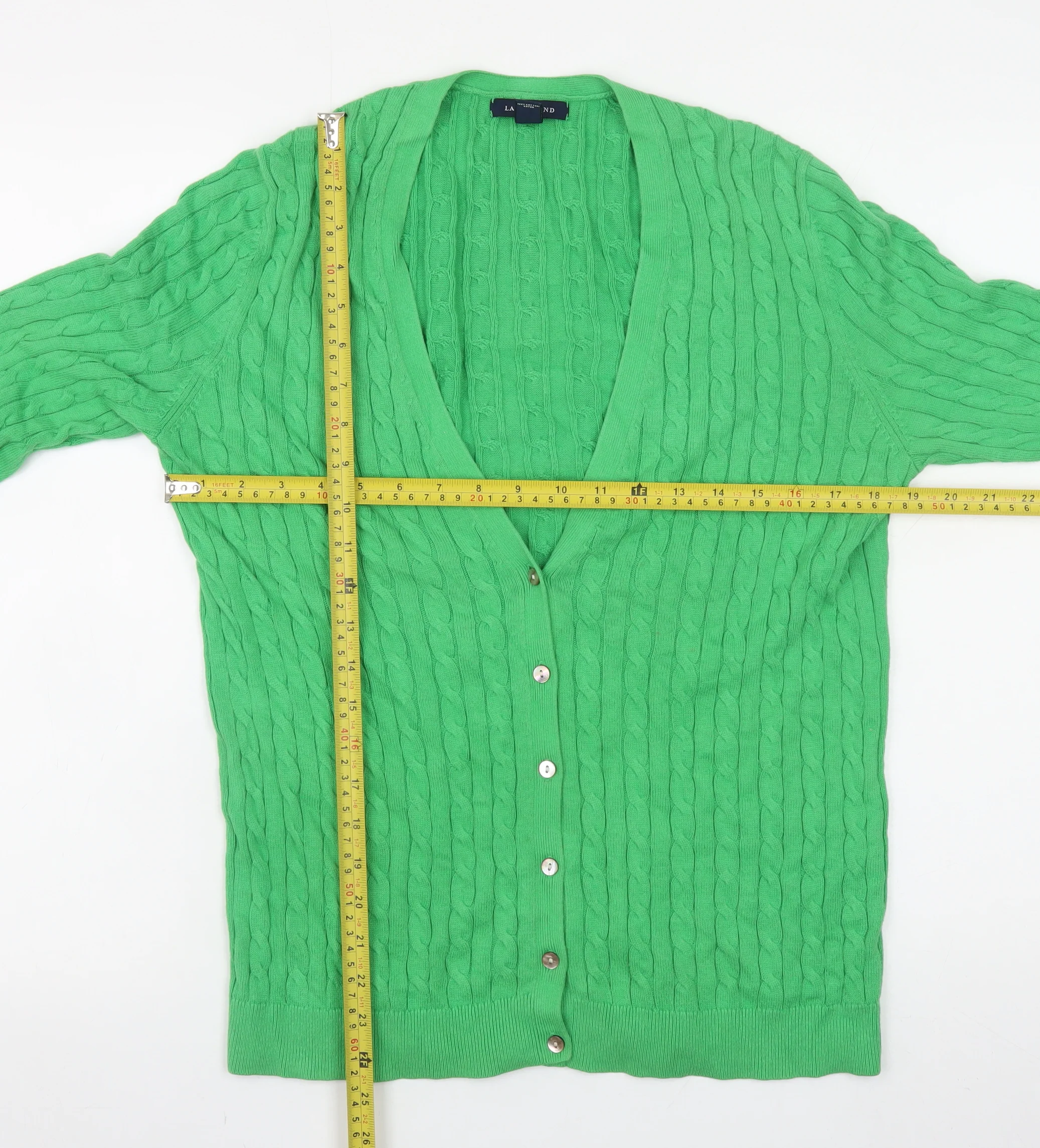 Lands' End Women's Green Cable-Knit Cardigan M V-Neck Classic Fit - Image 2