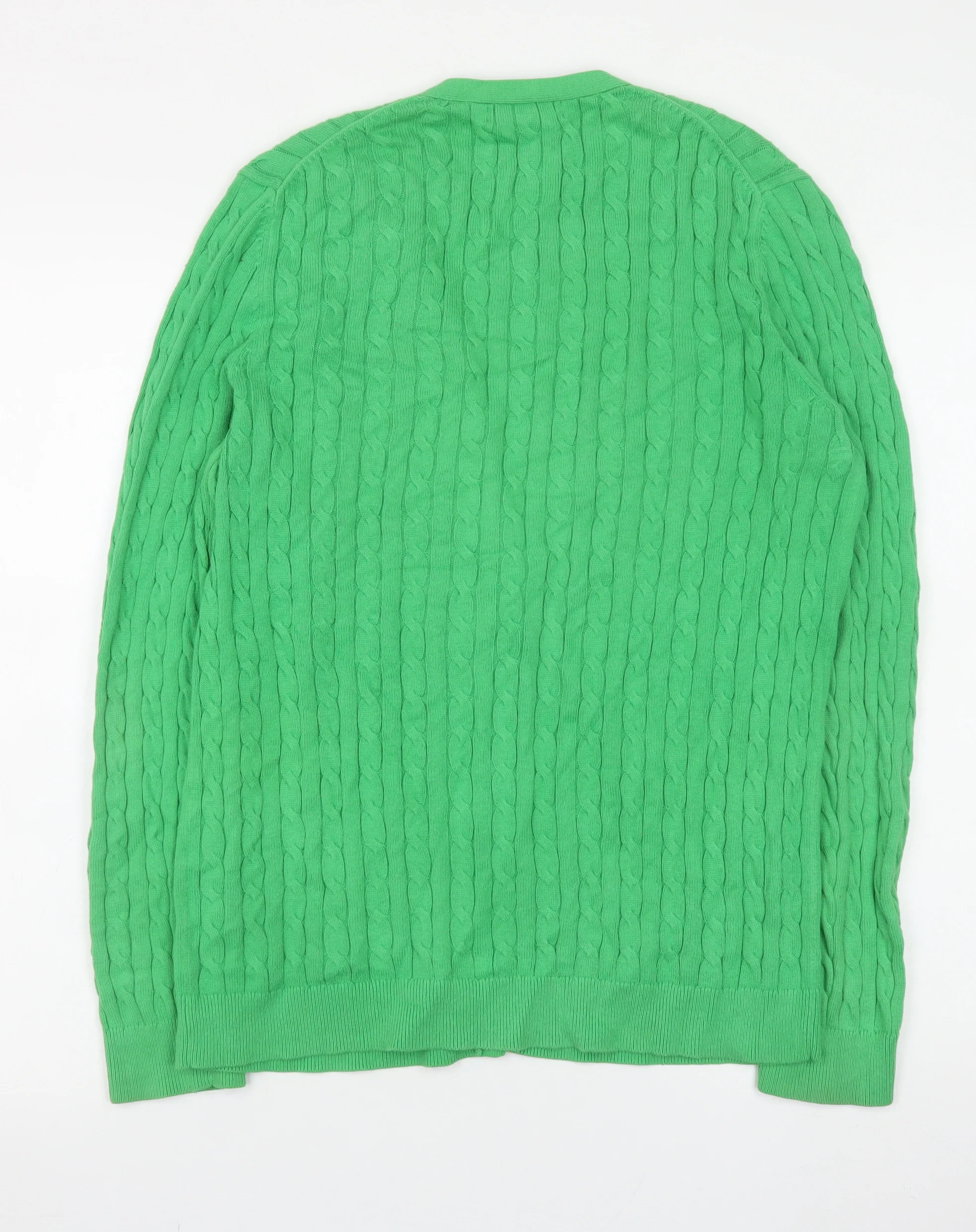 Lands' End Women's Green Cable-Knit Cardigan M V-Neck Classic Fit - Image 3