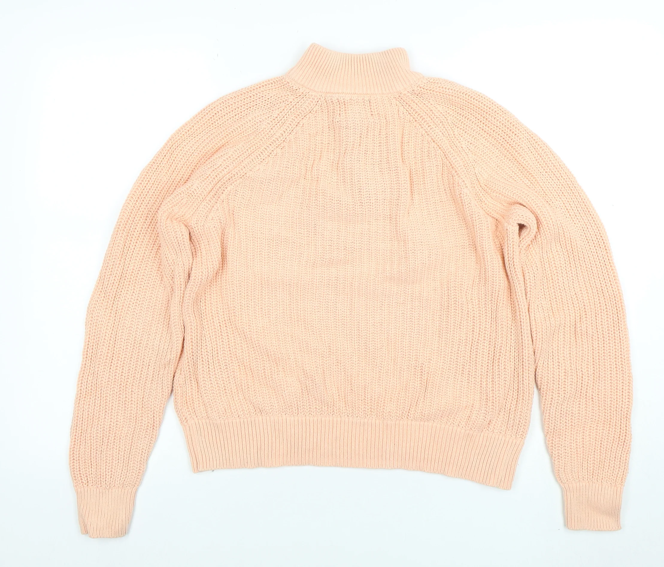 Lands' End Women's Pink Cotton 1/4 Zip High Neck Jumper Size S - Image 3